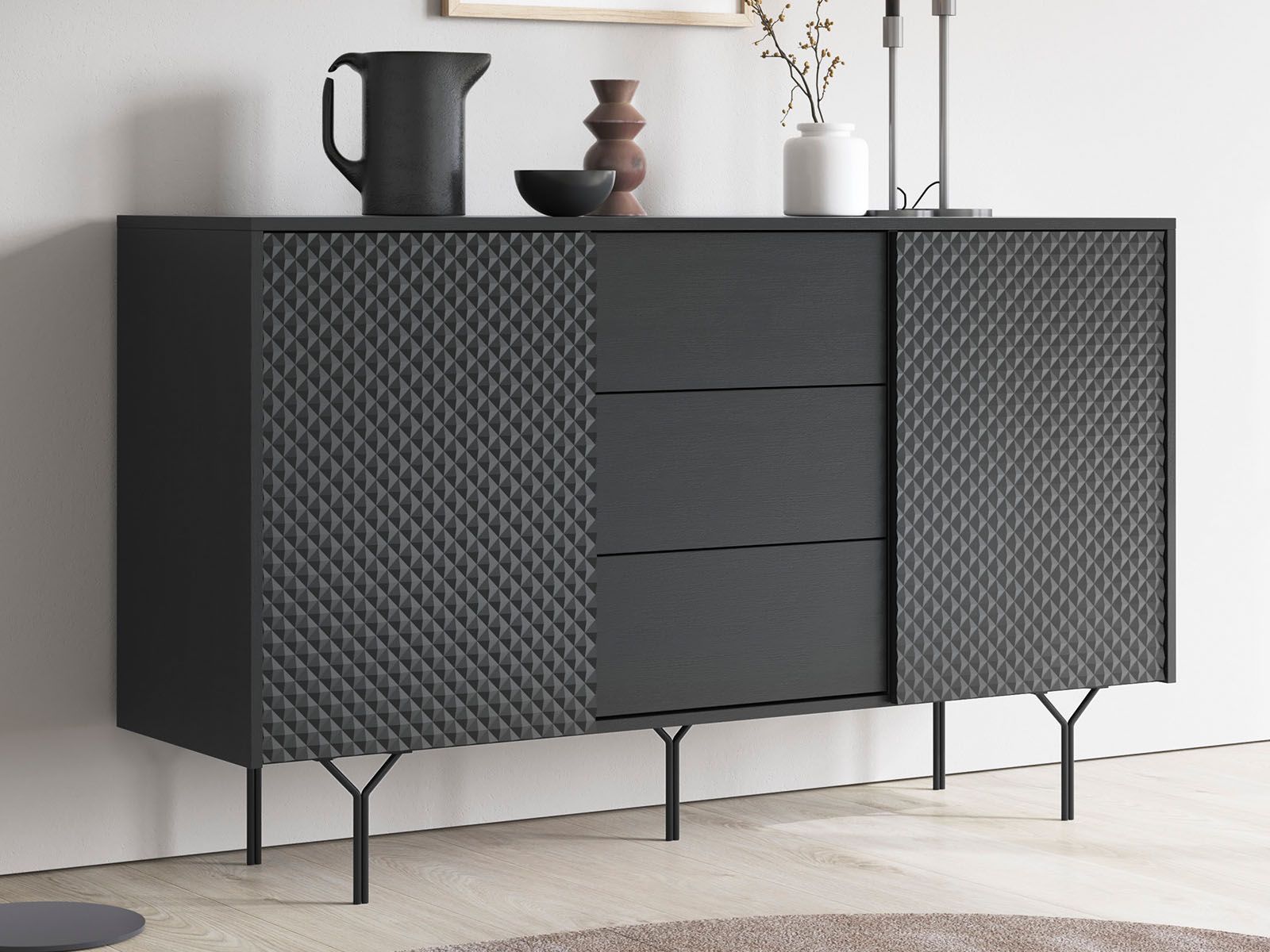 Buffet/bahut RAYO 2 portes 3 tiroirs graphite