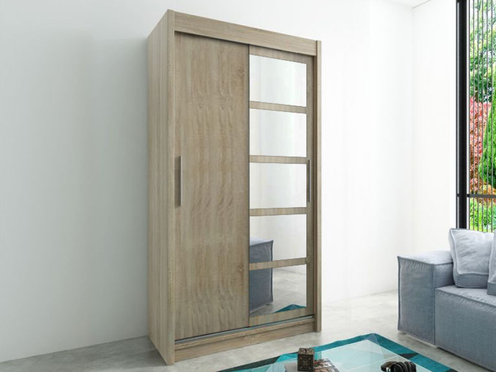 Armoire ROMANE 2 portes coulissantes 100 cm sonoma