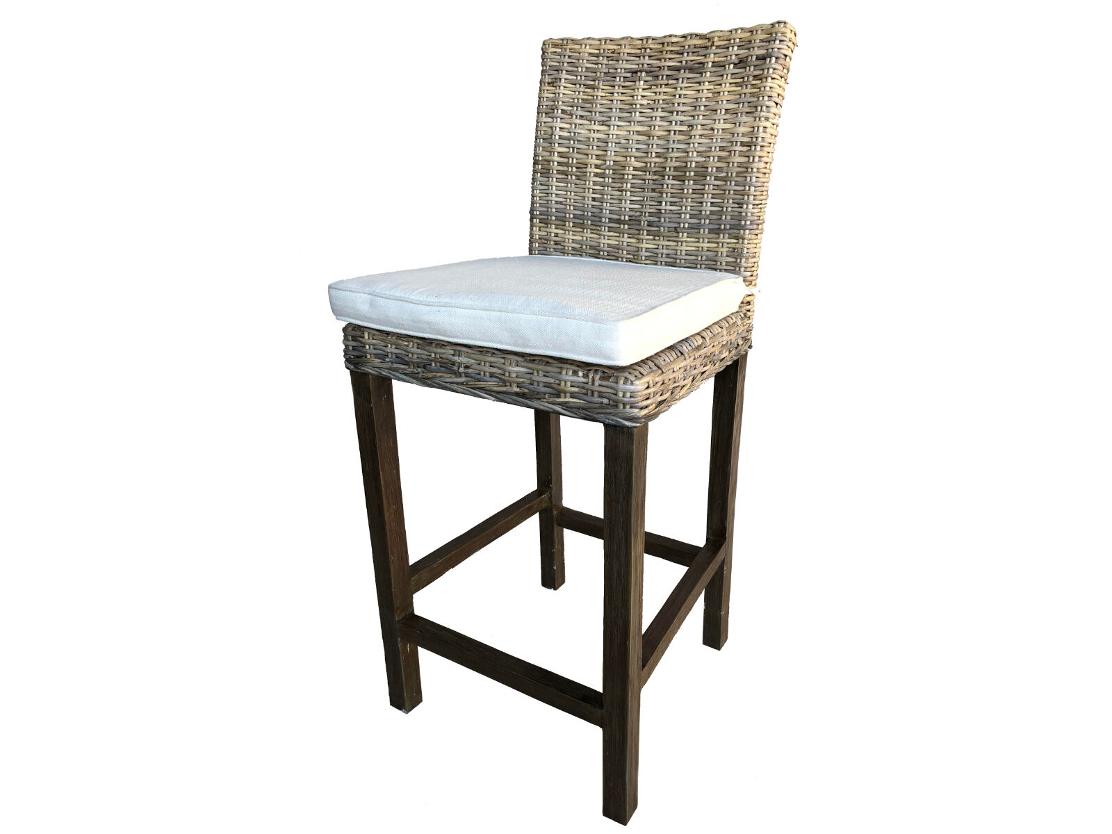 Tabouret de bar BARRY rotin gris/brun avec coussin