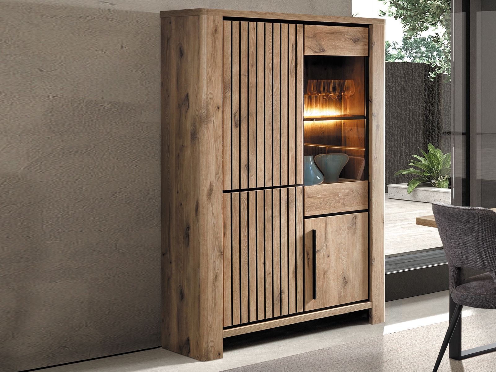 Vitrine SANDRA 4 portes chêne canyon