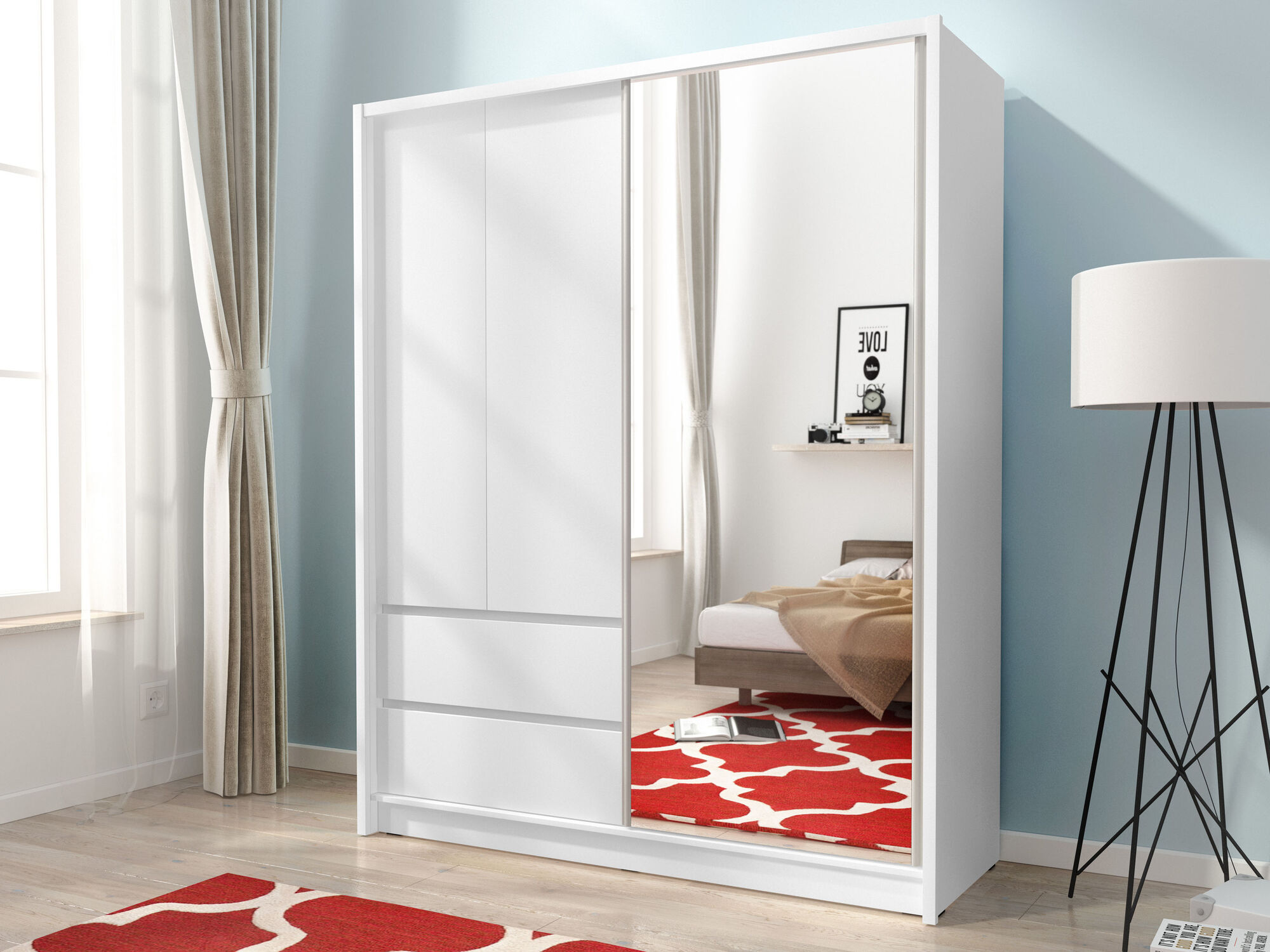Armoire SARATOS 3 portes 2 tiroirs 150 cm blanc