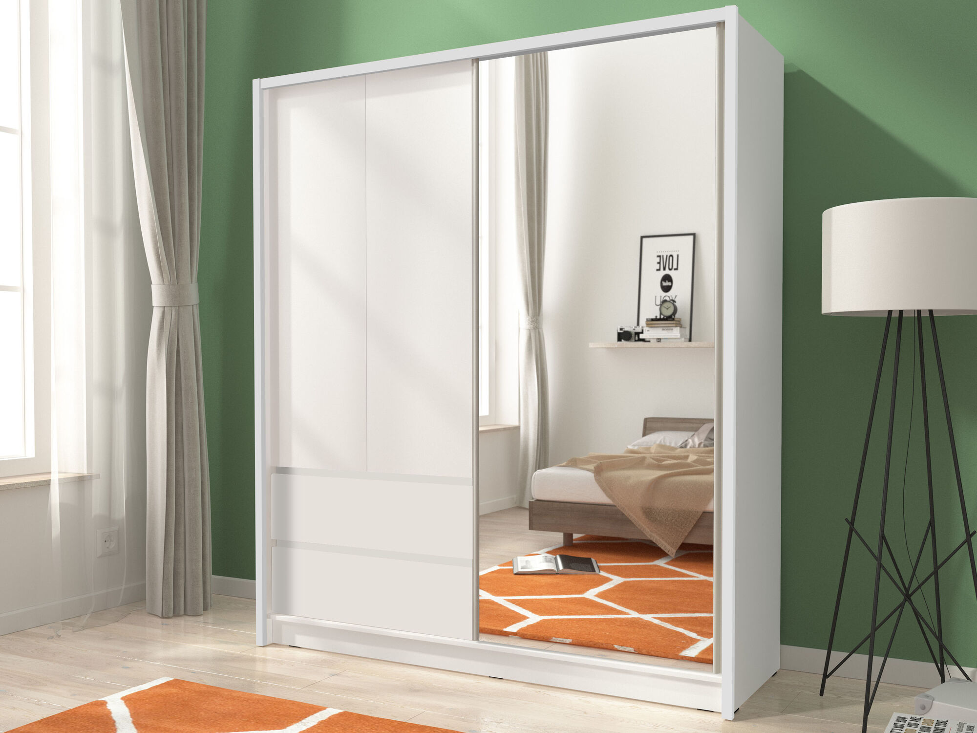Armoire SARATOS 3 portes 2 tiroirs 180 cm blanc