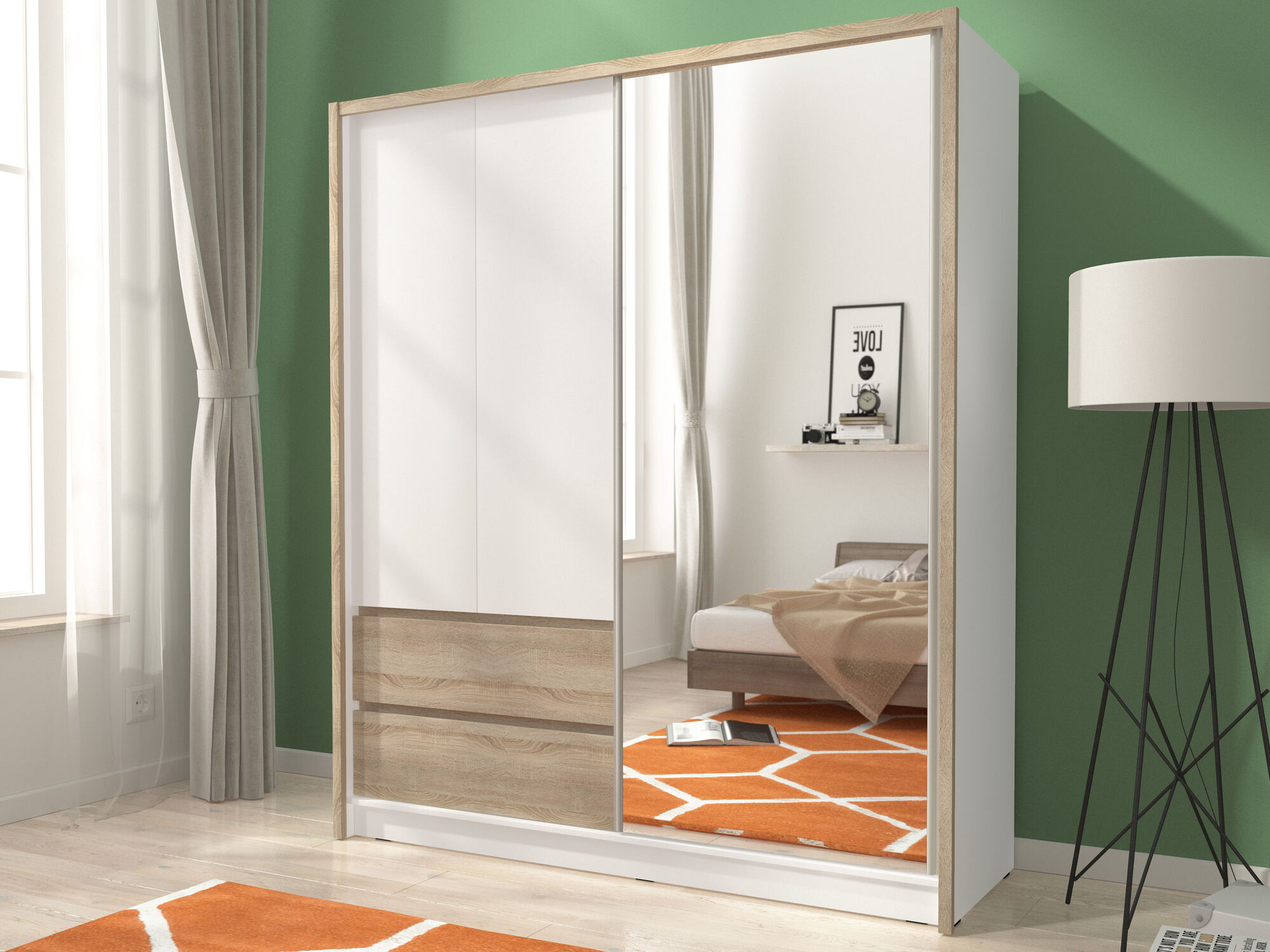 Armoire SARATOS 3 portes 2 tiroirs 180 cm blanc/sonoma