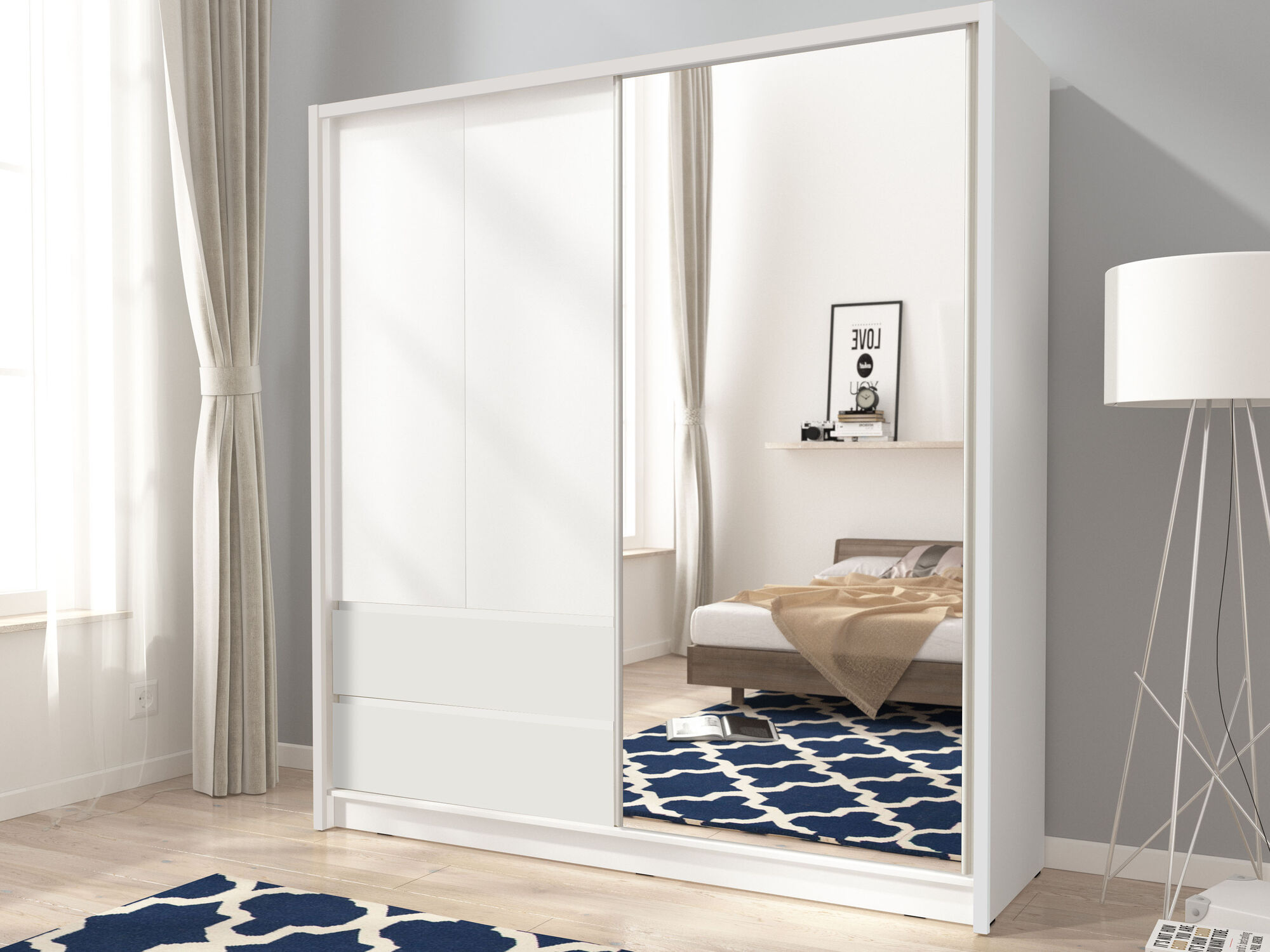 Armoire SARATOS 3 portes 2 tiroirs 200 cm blanc