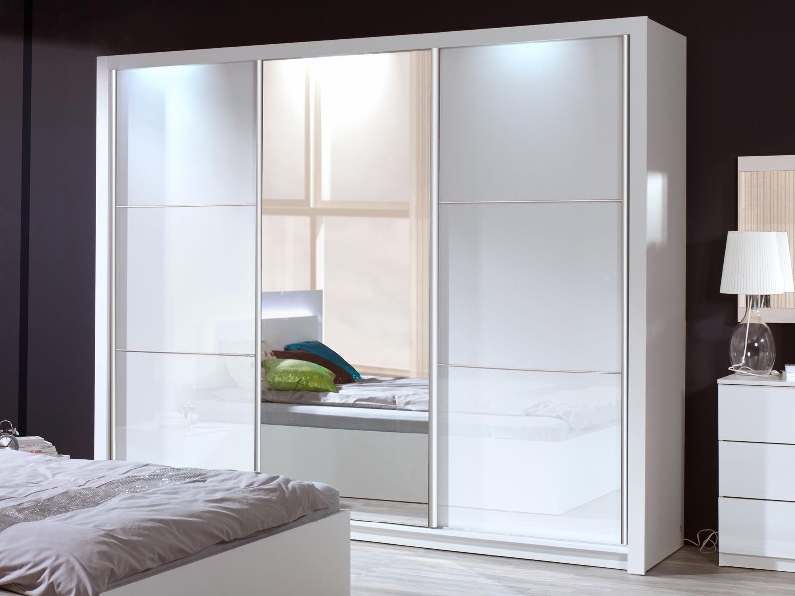 Armoire SIELLA 2 portes coulissantes blanc brillant/blanc alpin