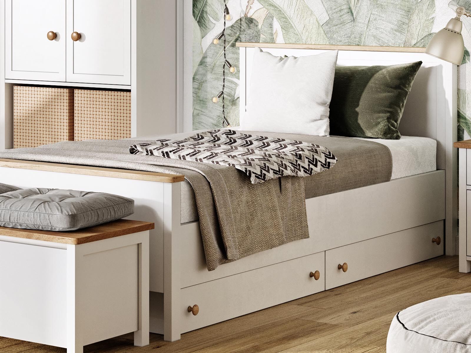 Lit SHELLY 90x200 cm blanc/chêne nash avec tiroirs