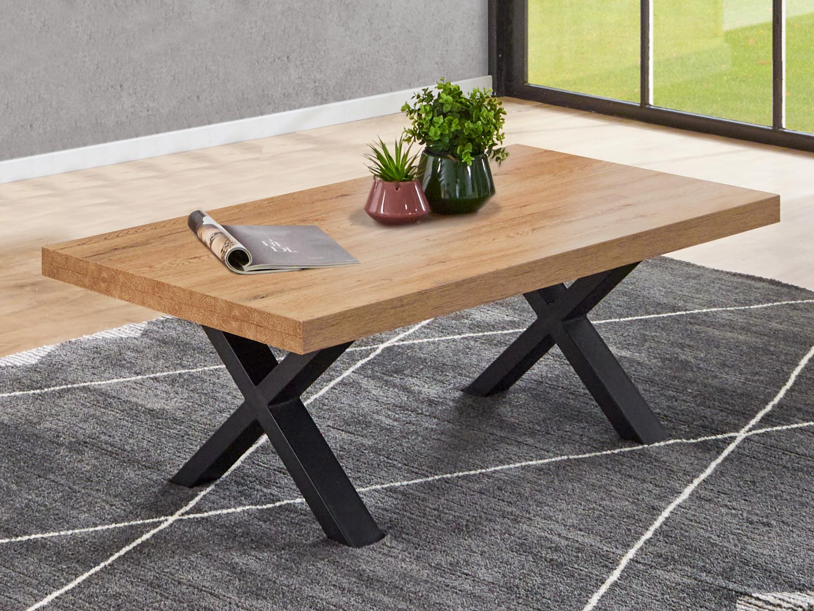 Table basse OTTIZ 130 cm chêne scarlet