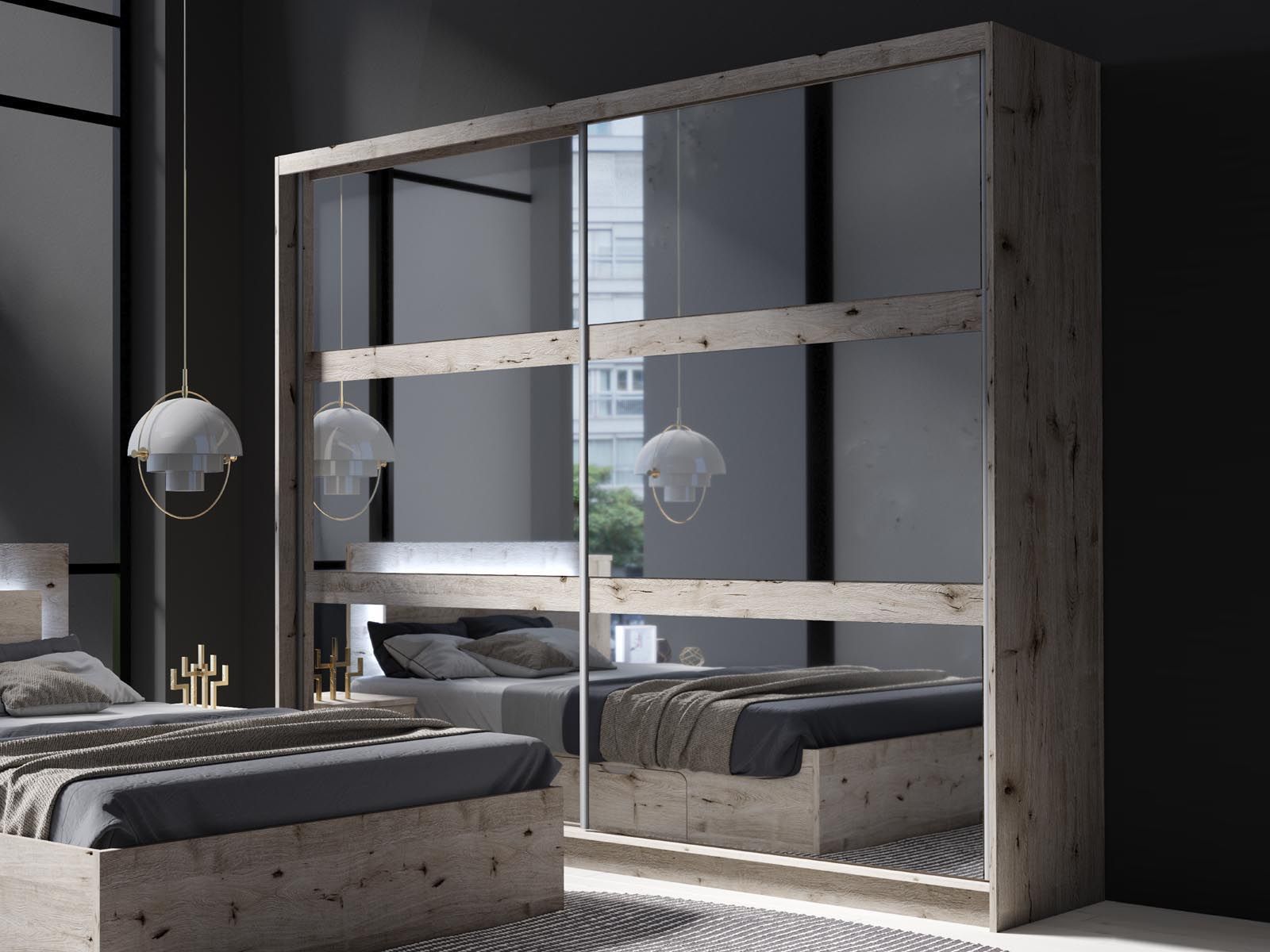 Armoire TORAS 2 portes coulissantes chêne wellington