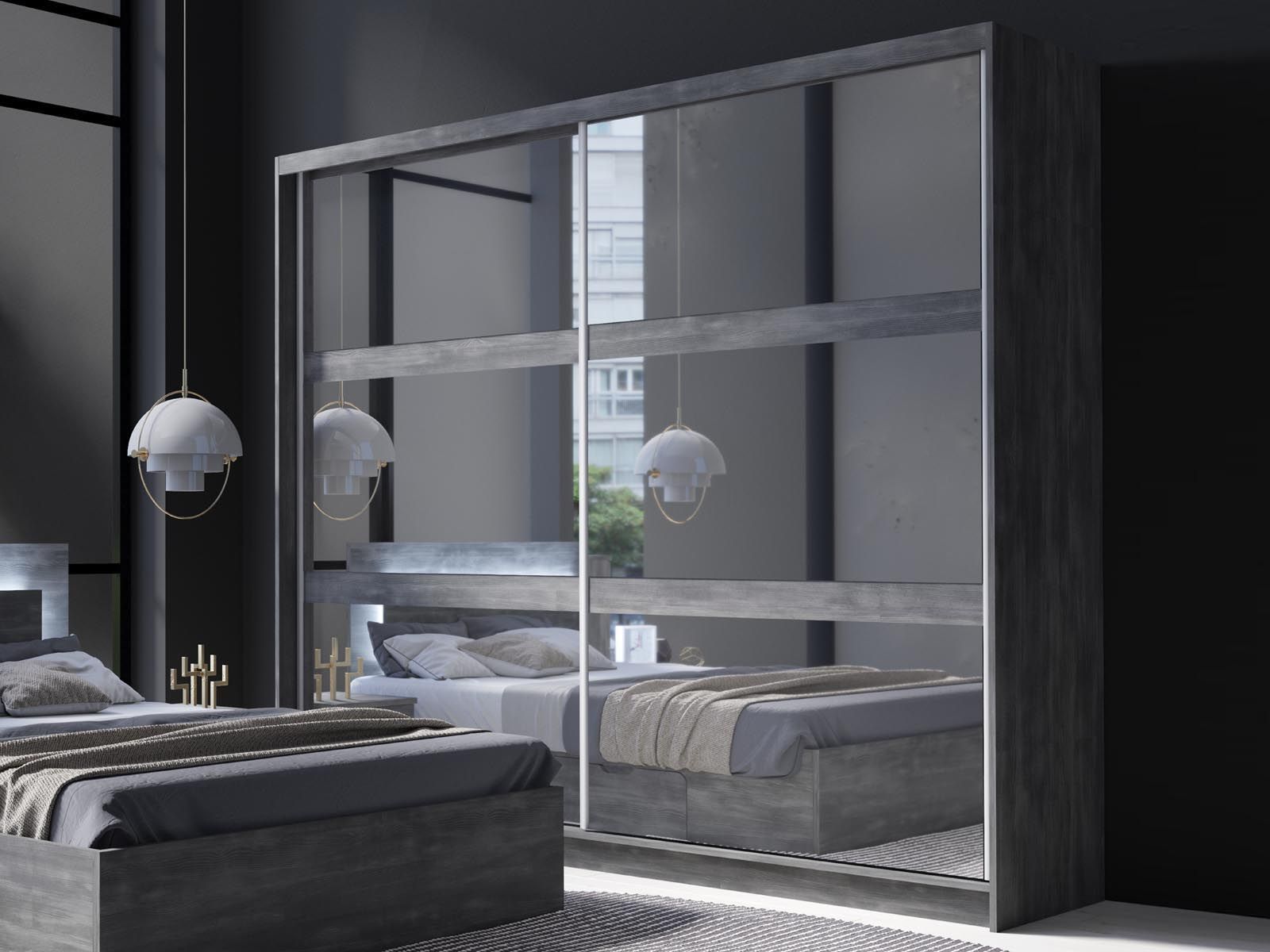 Armoire TORAS 2 portes coulissantes frêne noir