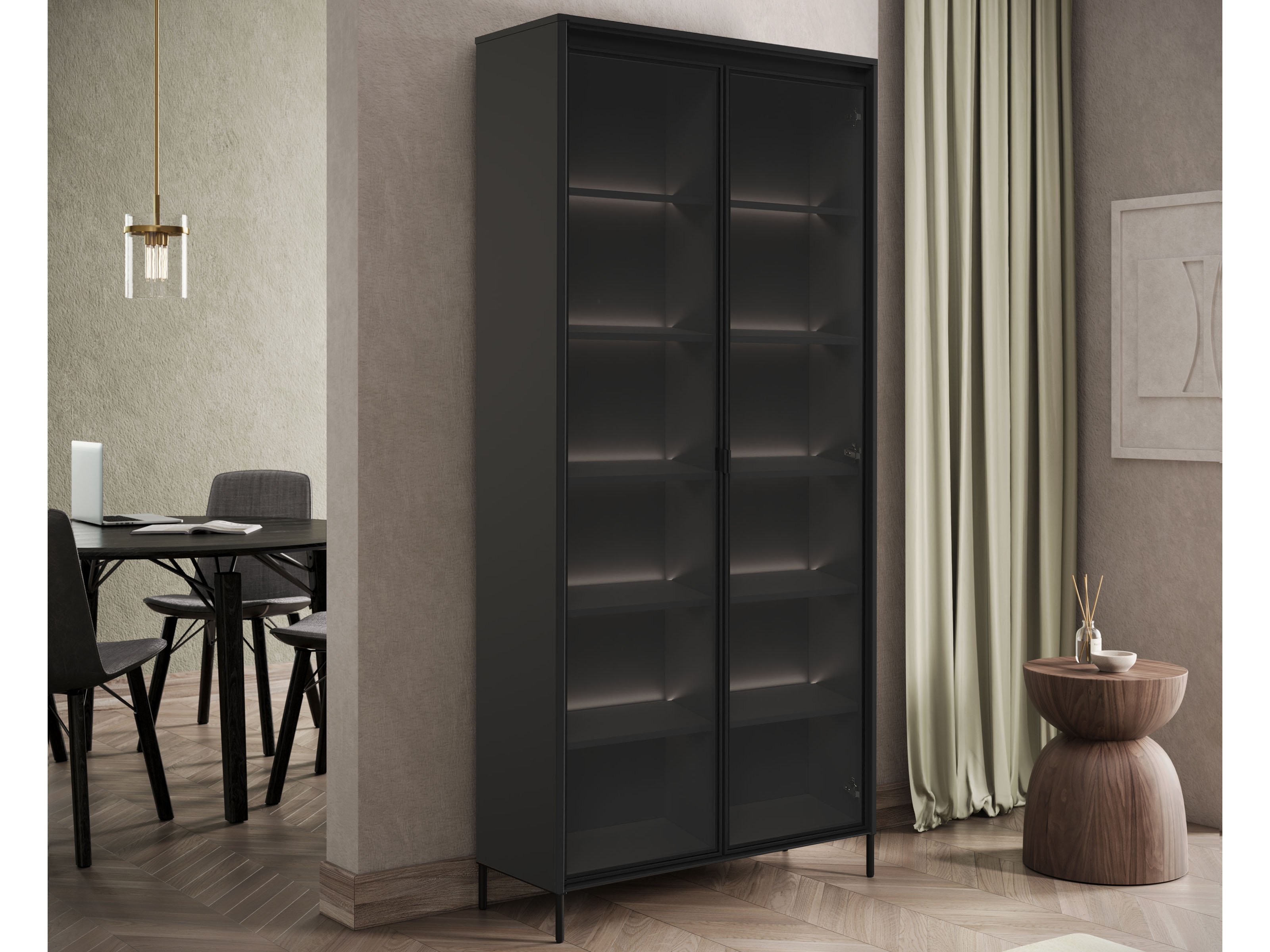 Vitrine TRAINING 2 portes chêne noir avec led