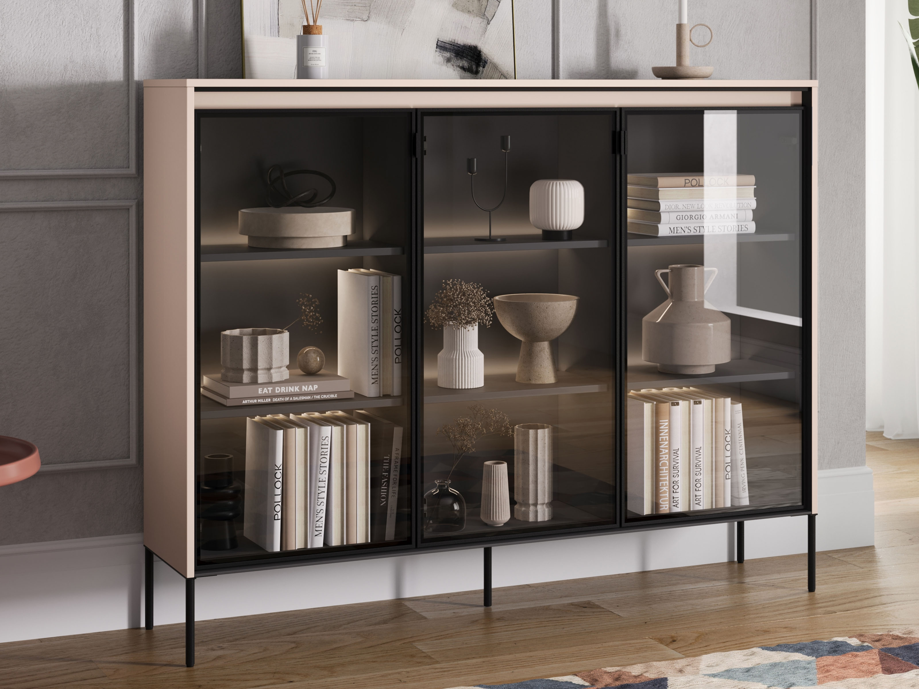 Vitrine TRAINING 3 portes sable avec led