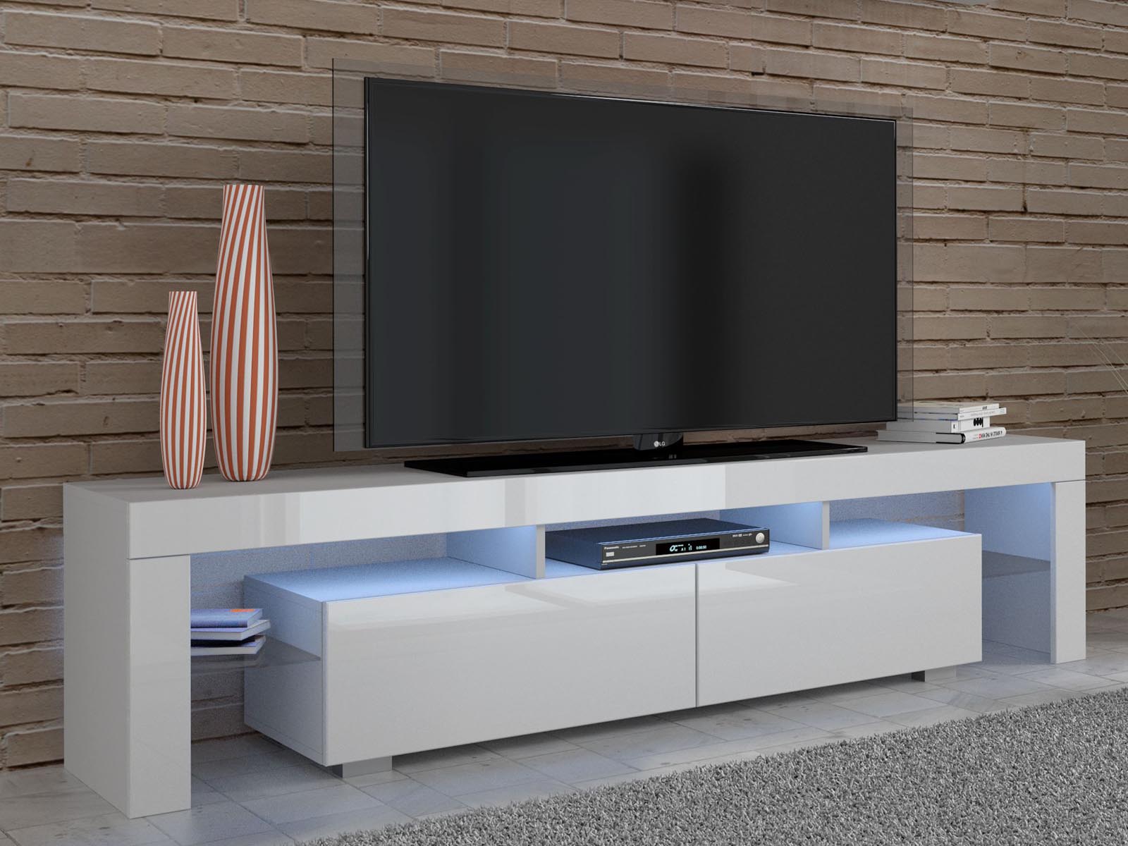 Meuble tv-hifi BULLY 2 portes blanc/blanc brillant