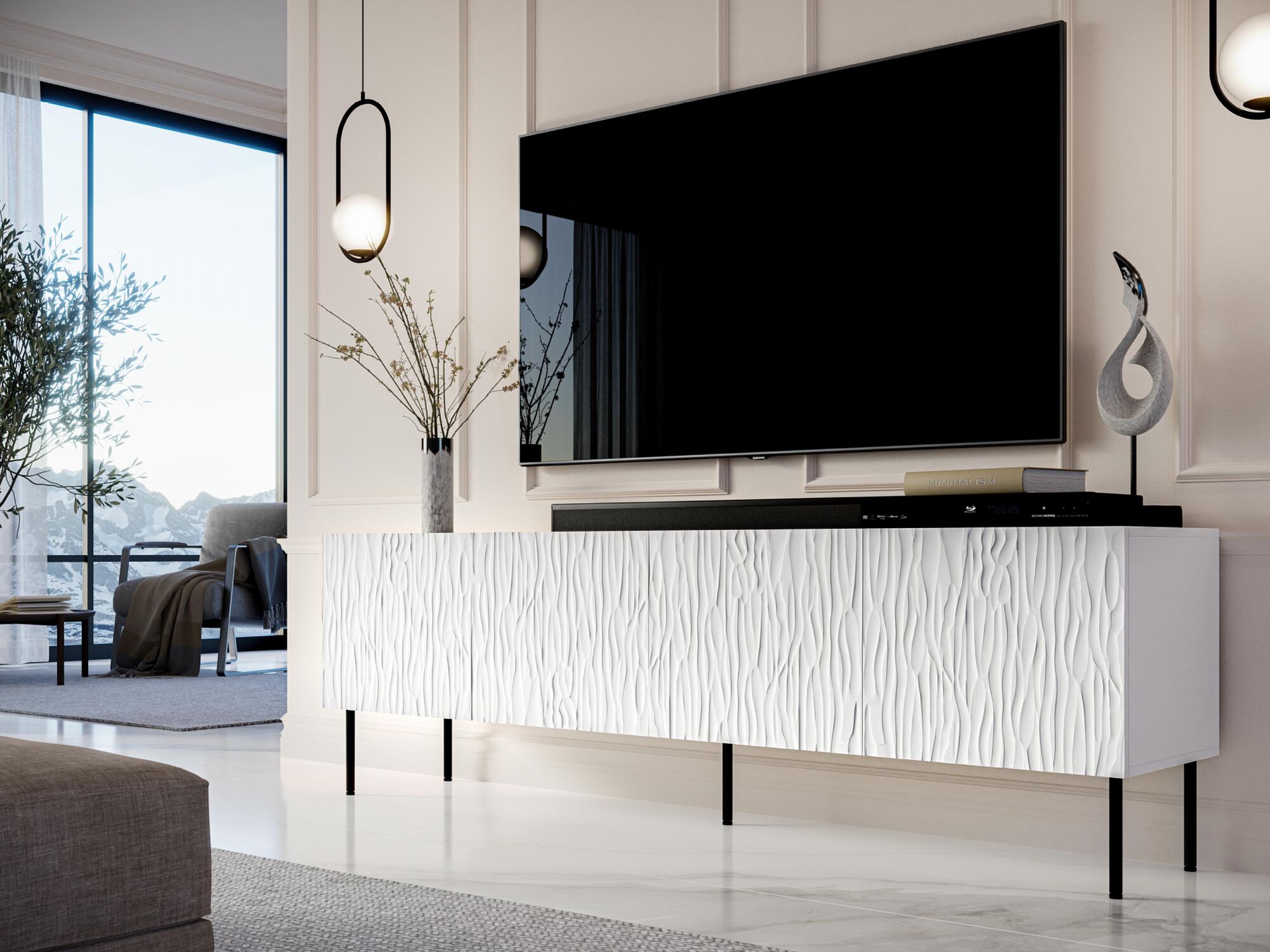 Meuble tv-hifi JUNATO 4 portes blanc