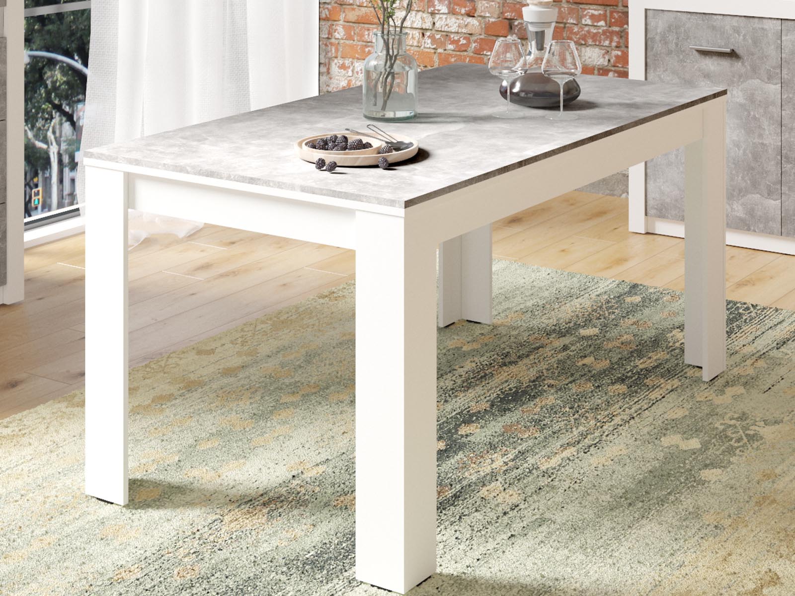 Table repas GENJI 180 cm béton/blanc