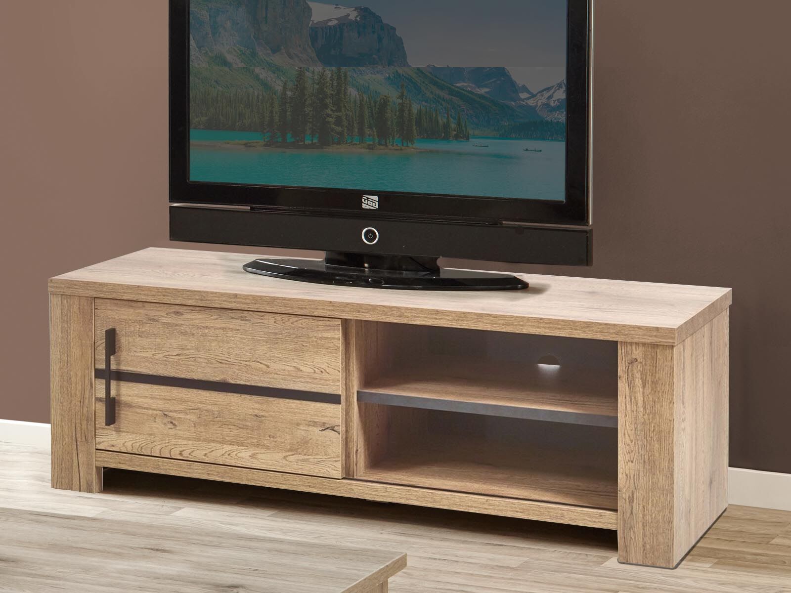 Meuble TV OTTIZ 1 porte coulissante chêne scarlett