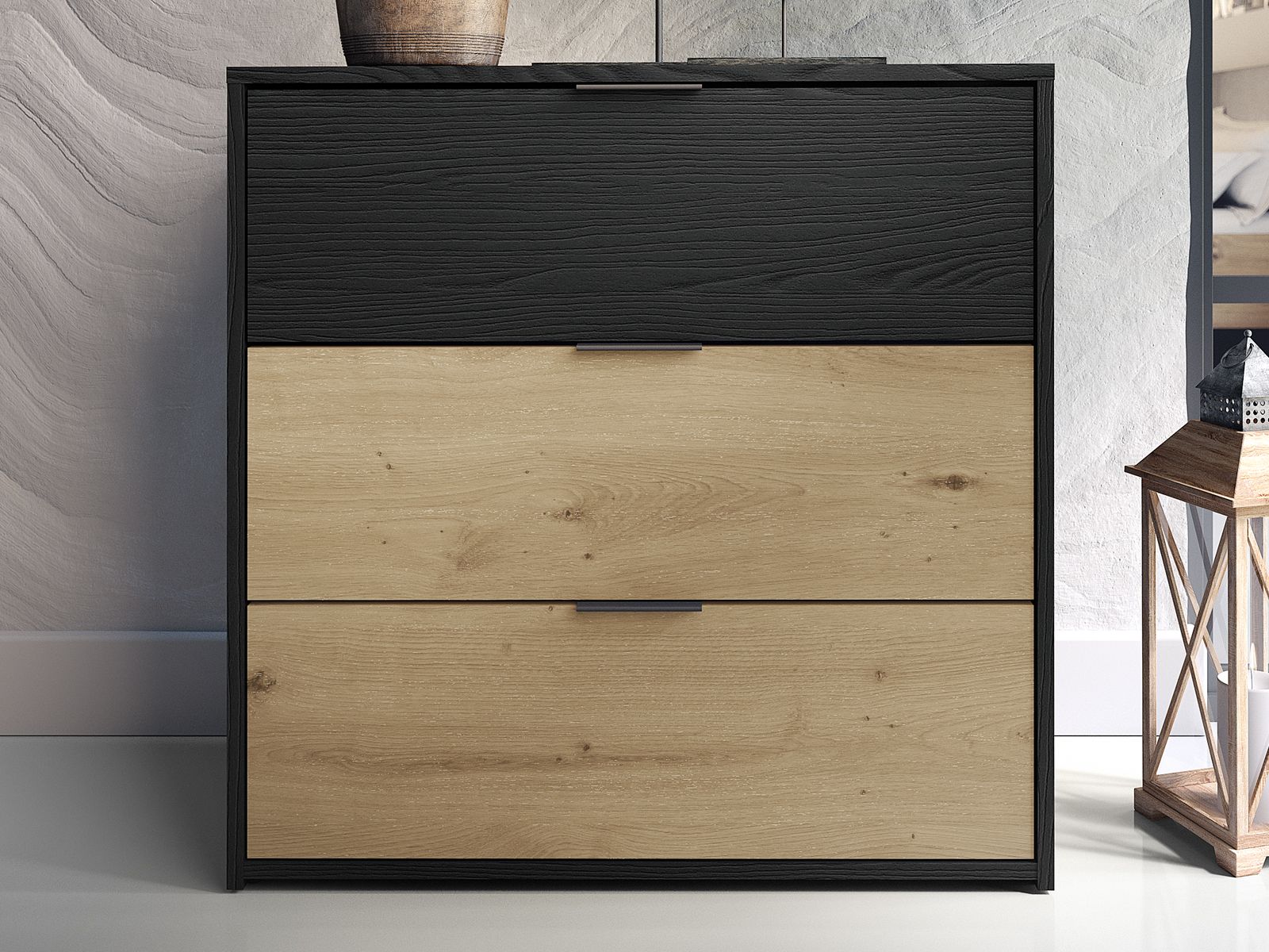 Commode UMPAL 3 portes graphite/chêne artisan