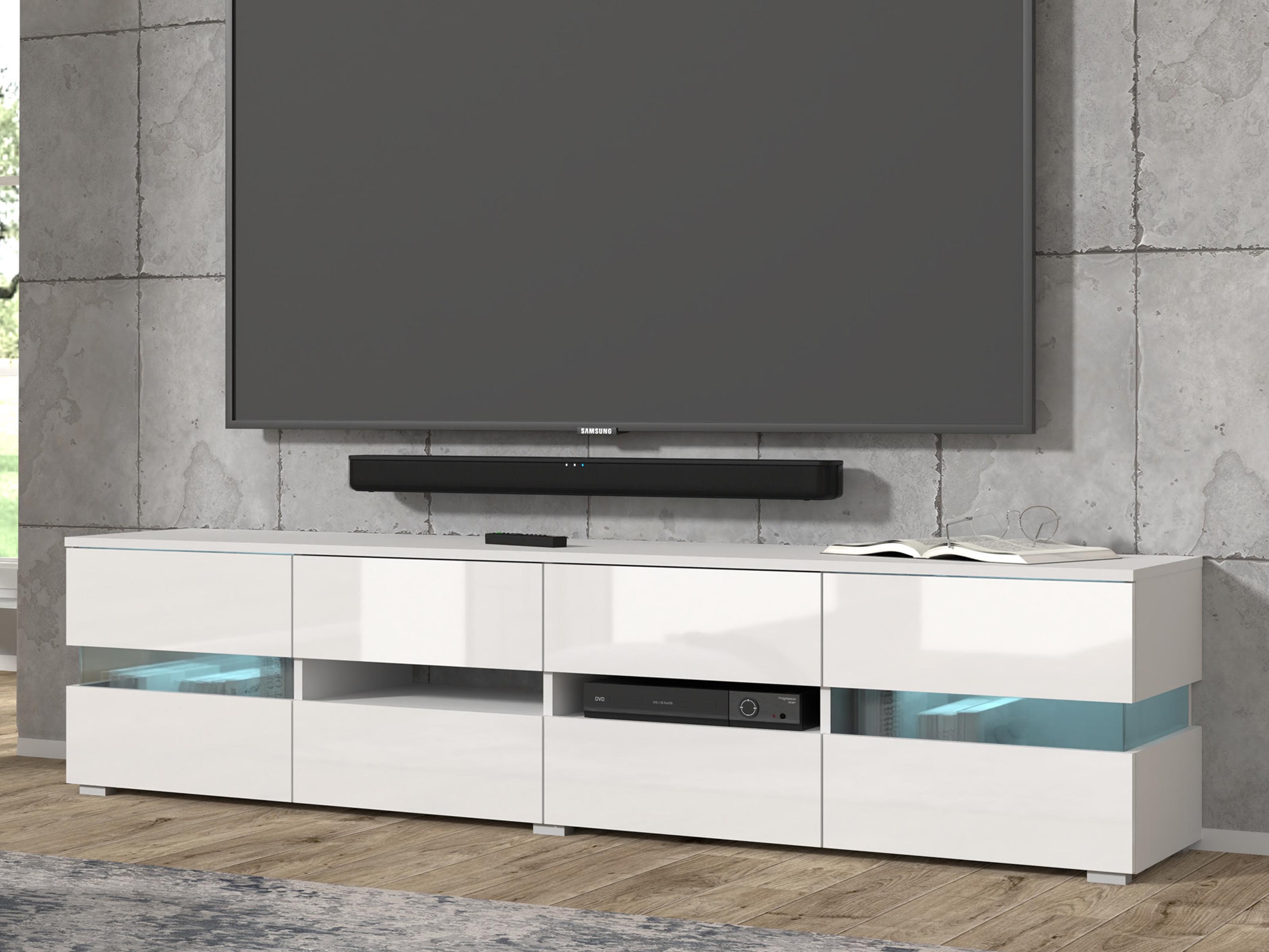 Meuble tv-hifi VIPO 6 portes blanc/blanc brillant