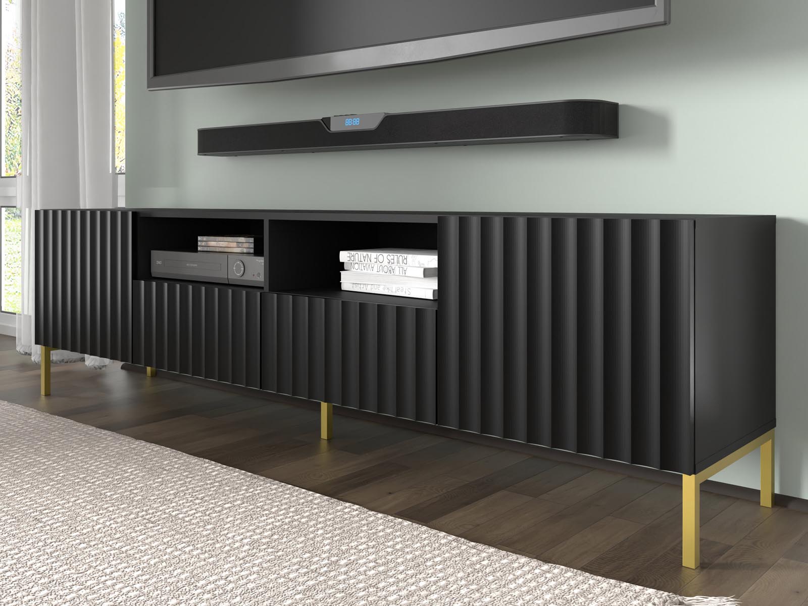 Meuble tv-hifi WAVOS 2 portes 2 tiroirs noir