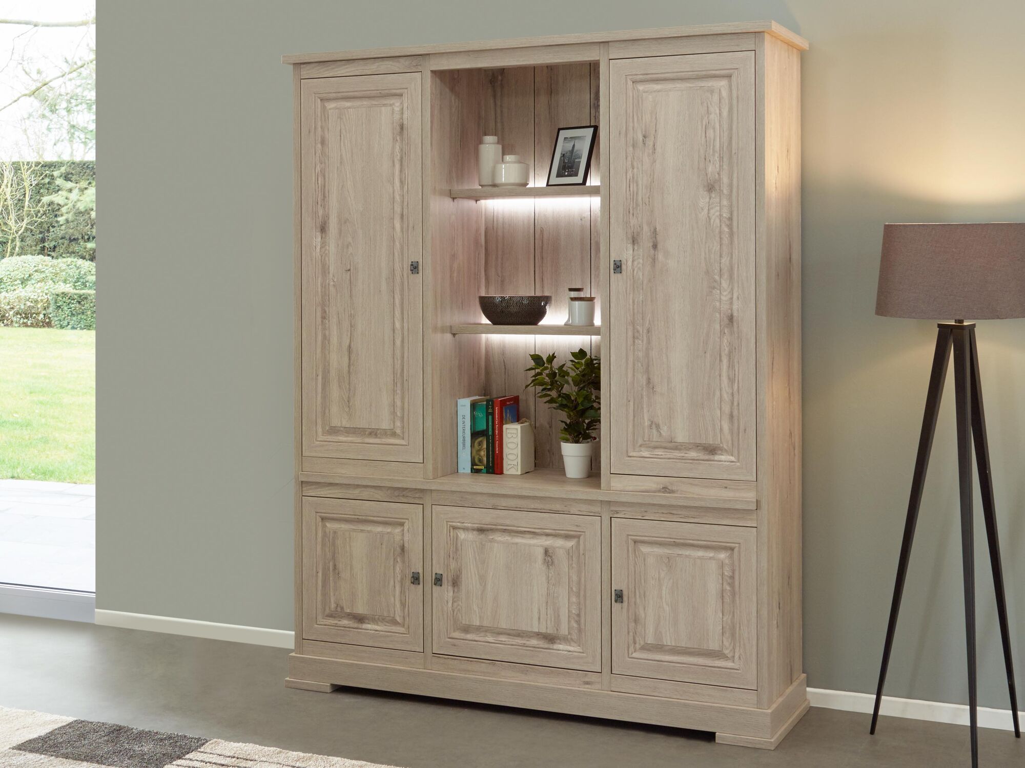 Vaisselier KENNY 5 portes 164 cm chêne millenium clair