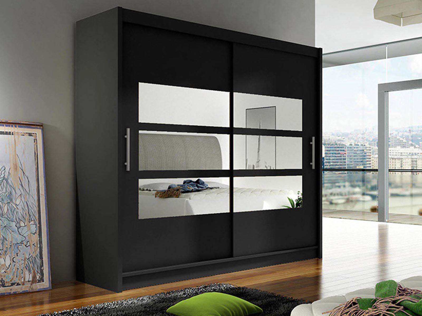 Armoire BEGOTA 2 portes coulissantes noir