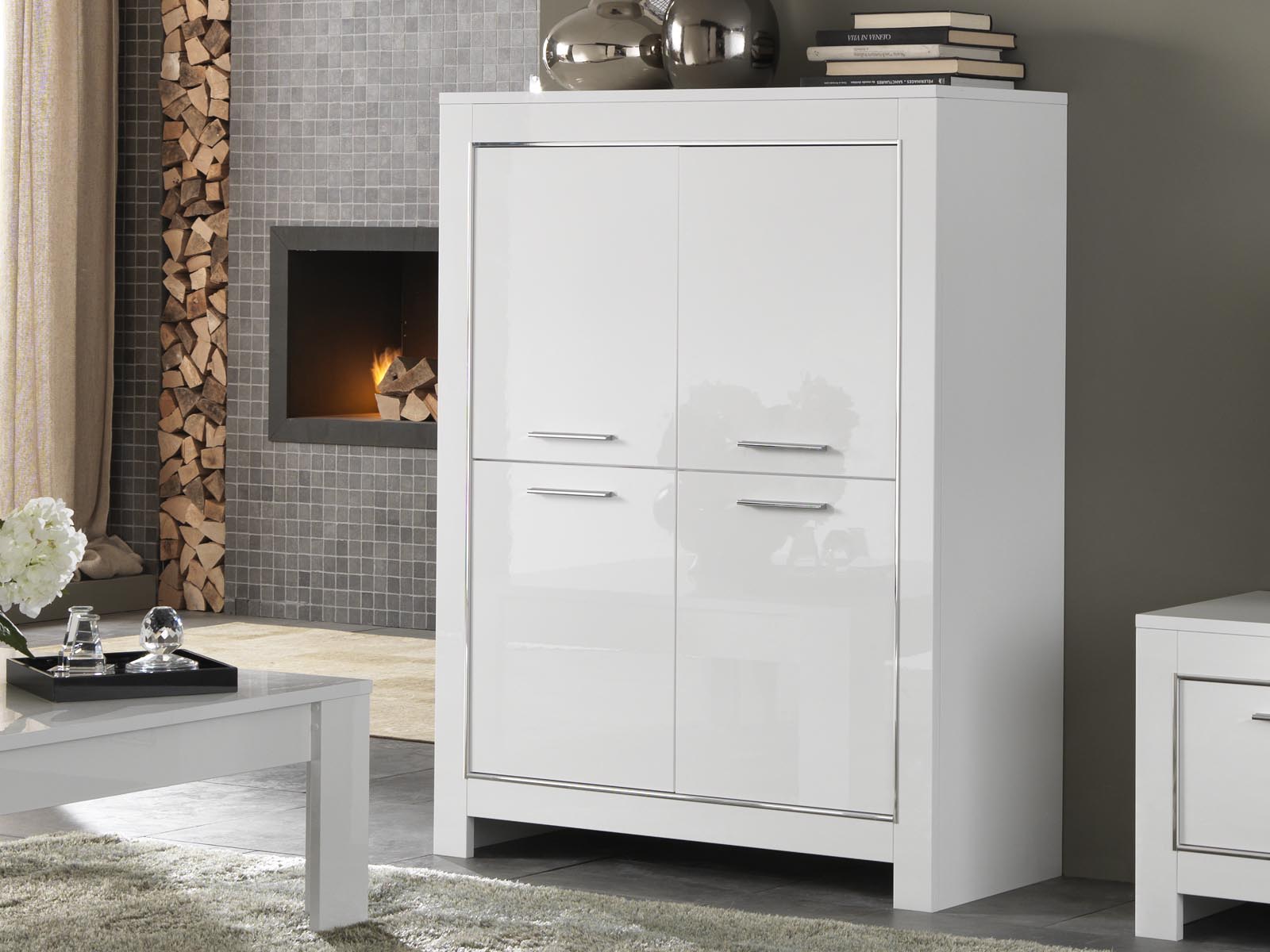 Meuble bar MADONNA 4 portes blanc laqué