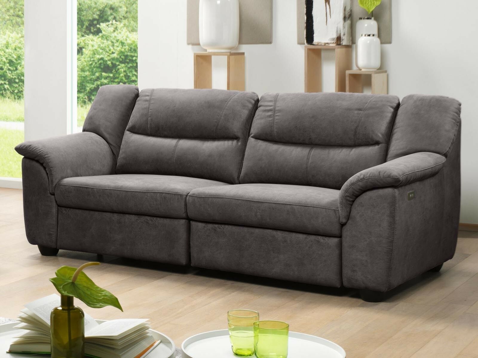 Canapé relax électrique OSIRIS 3 places tissu gris foncé