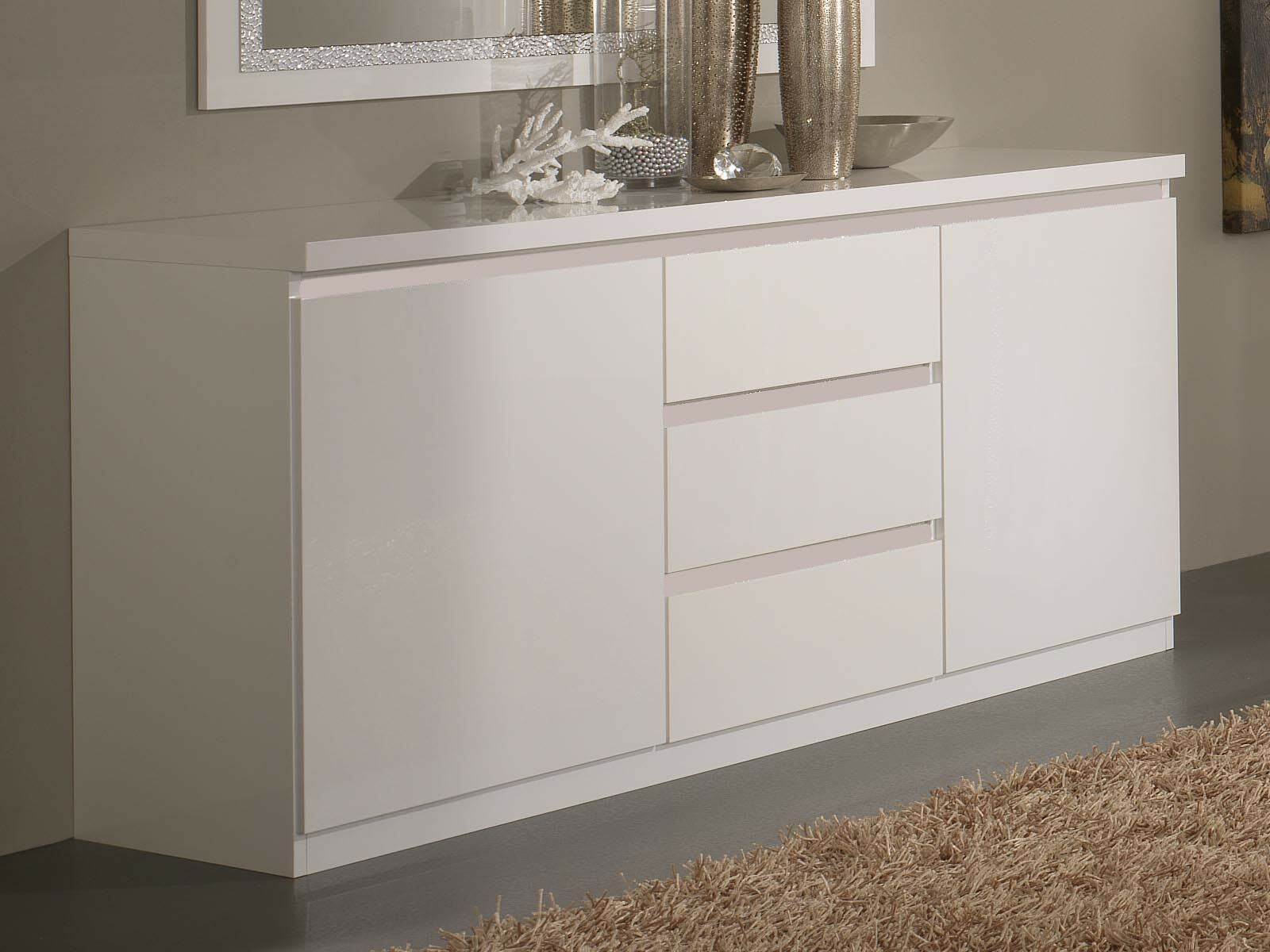 Buffet/bahut ROMEO 2 portes et 3 tiroirs blanc laque