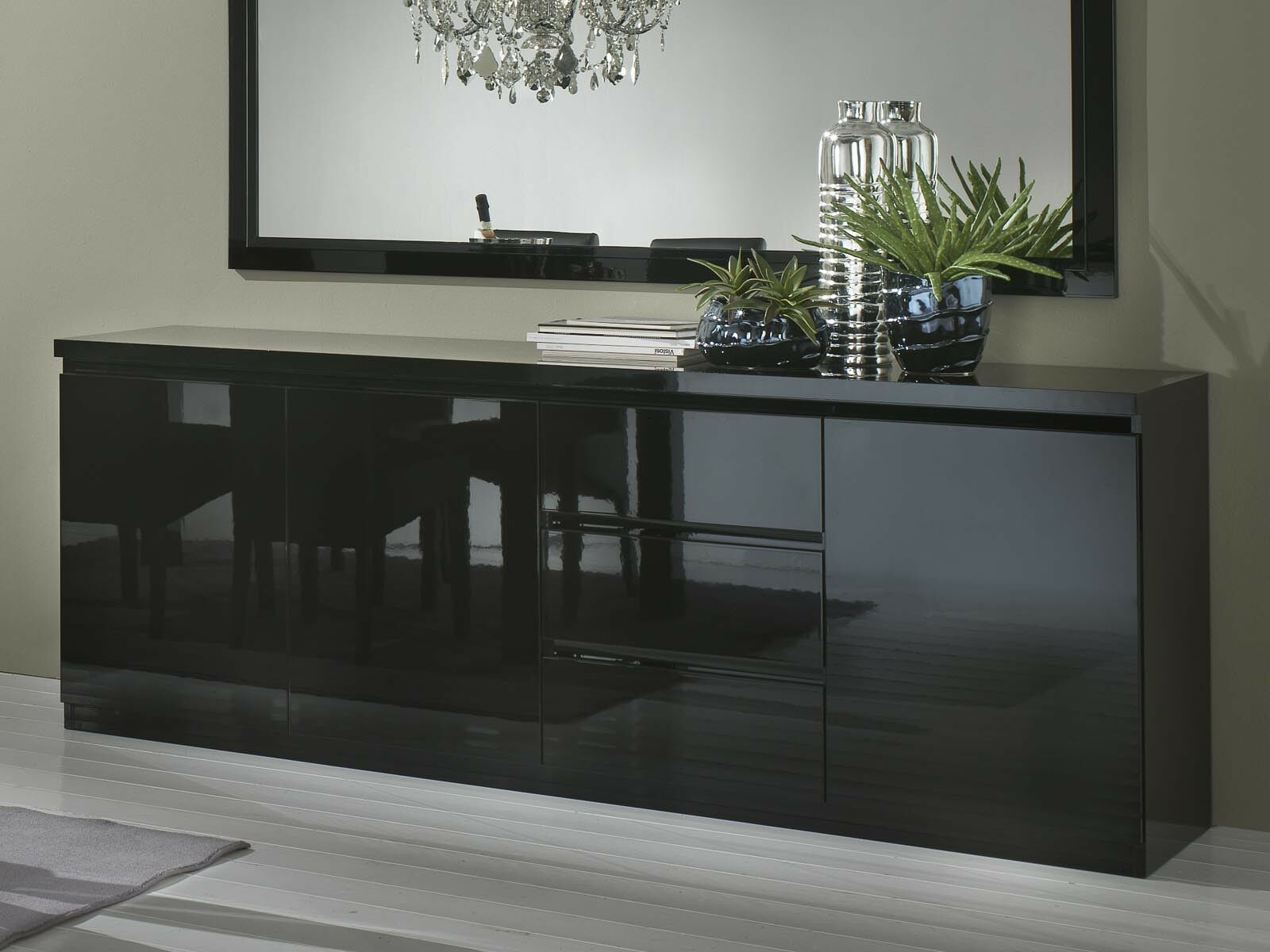 Buffet/bahut ROMEO 3 portes et 3 tiroirs noir laque
