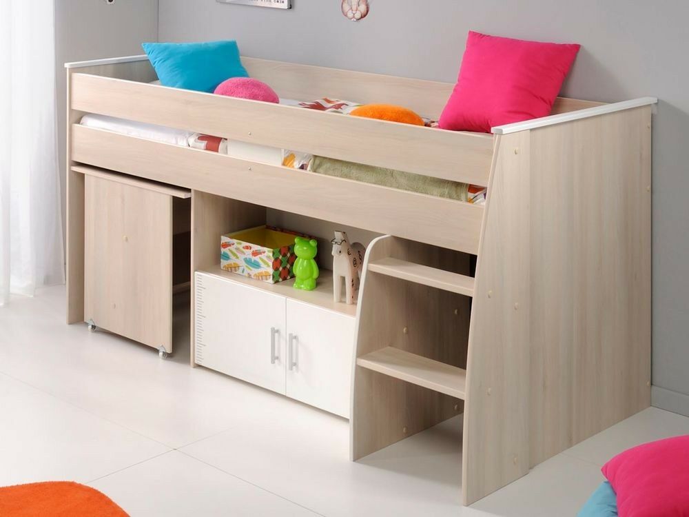 Lit combiné CARL 90x200 cm acacia fumé/blanc