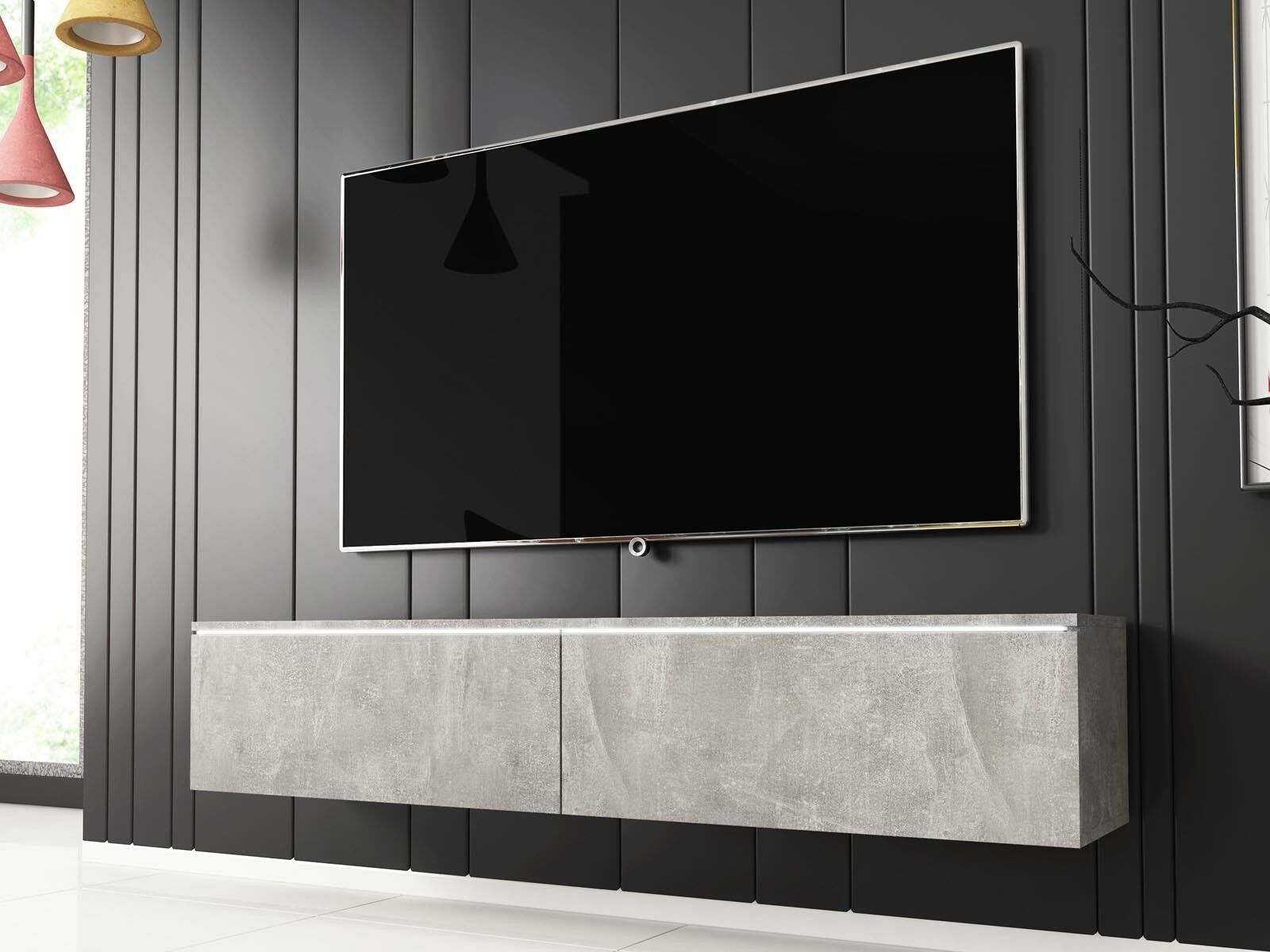 Meuble tv-hifi DUBAI 2 portes battantes 140 cm béton avec led