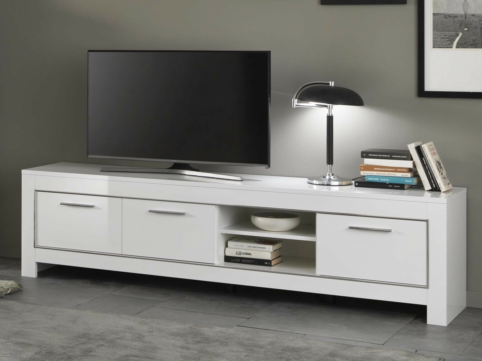 Meuble tv-hifi MADONNA 3 portes blanc laque