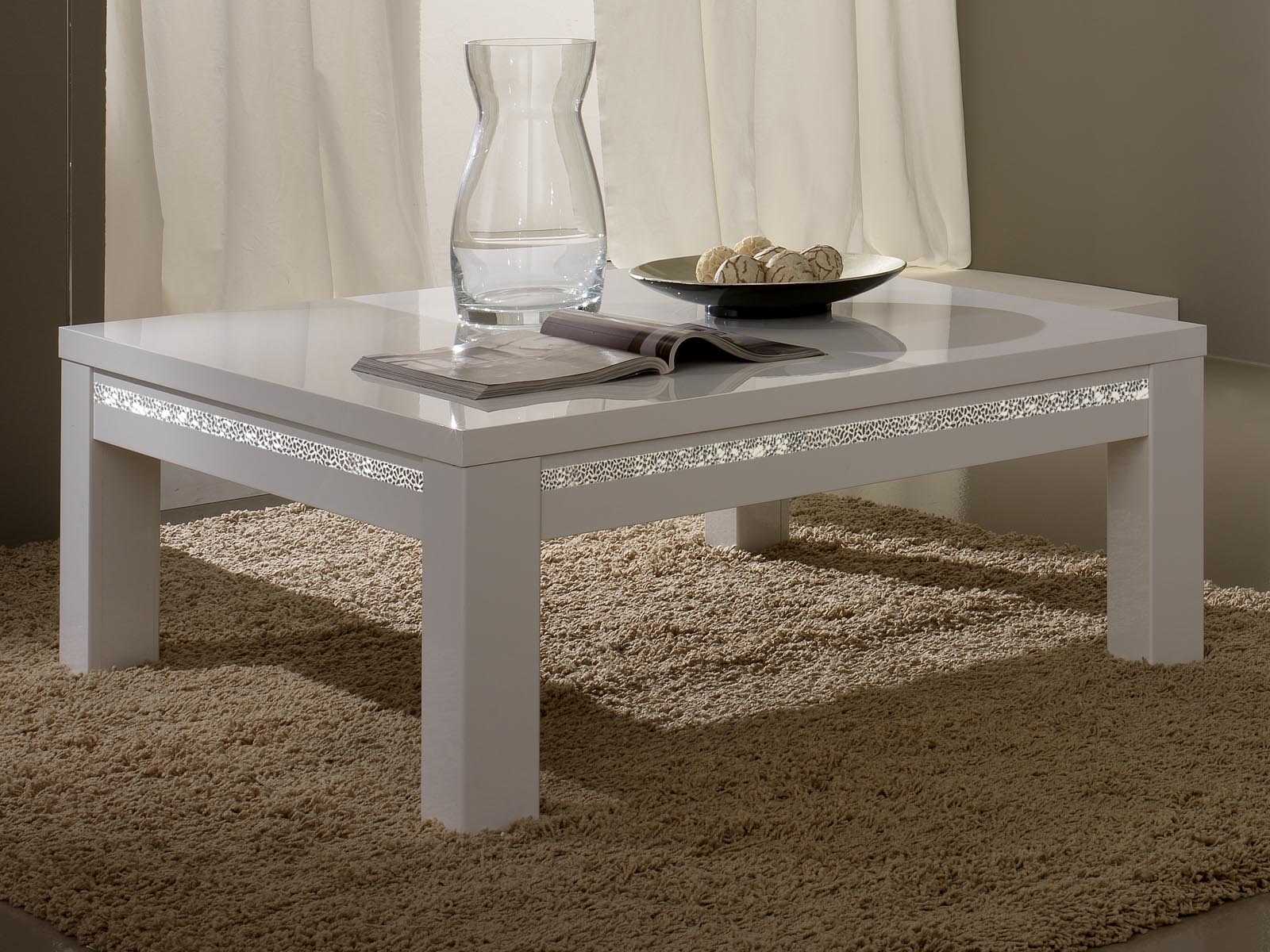Table basse REBECCA rectangulaire blanc laque