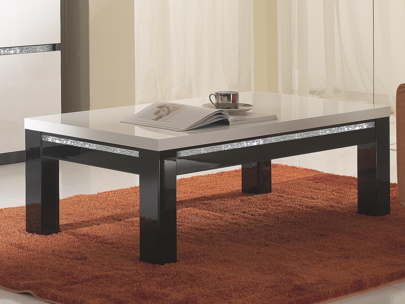 Table basse REBECCA rectangulaire noir laque/blanc laque