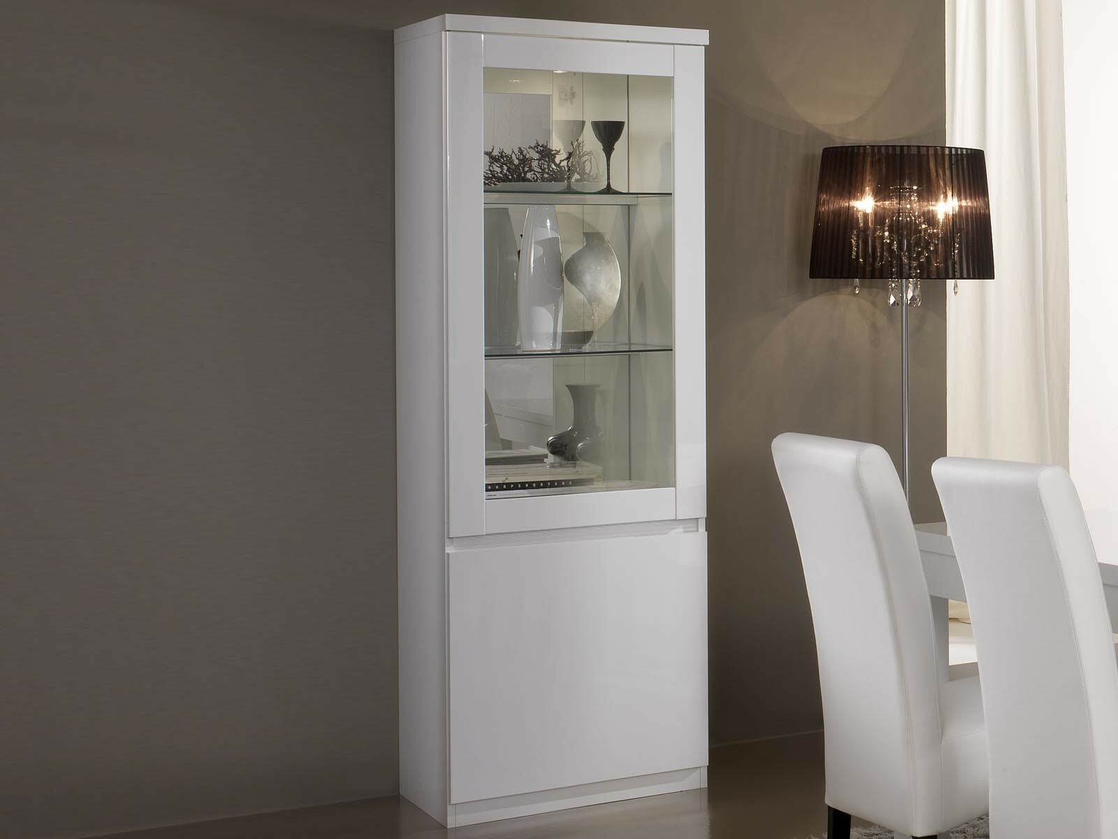 Vitrine ROMEO 2 portes blanc laque avec led