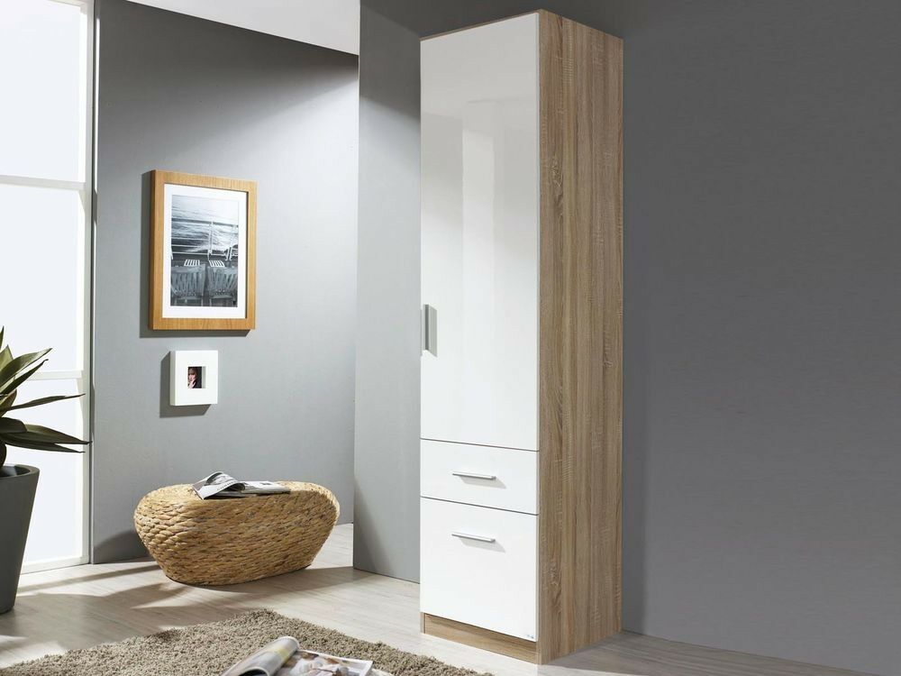 Armoire CELLON sonoma 1 porte et 2 tiroirs (droite) blanc brillant