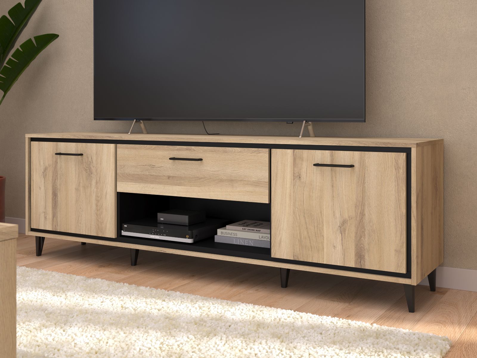 Meuble tv-hifi OSTEO 2 portes 1 tiroir chêne Kronberg/noir