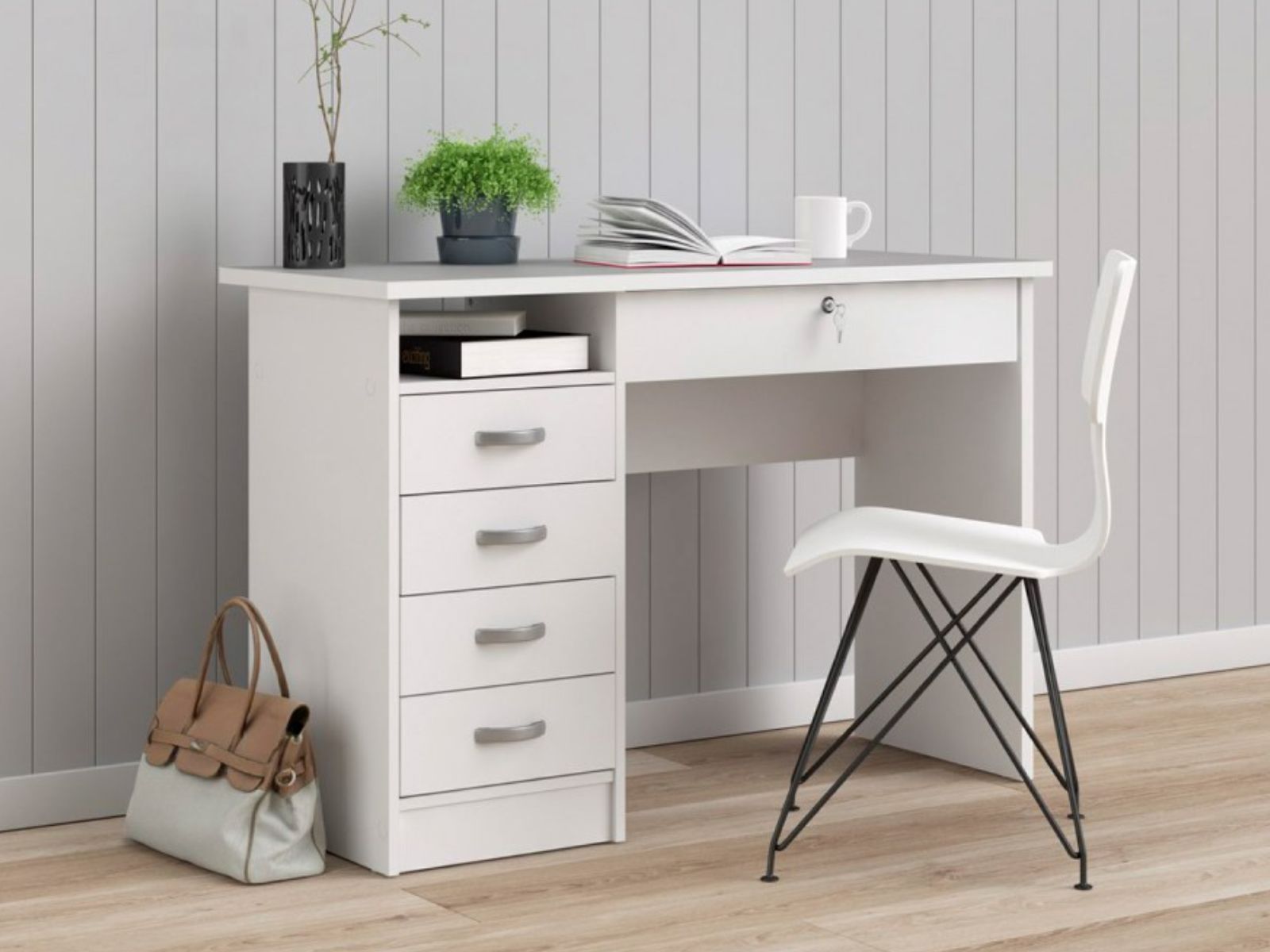 Bureau FAUNA 5 tiroirs blanc