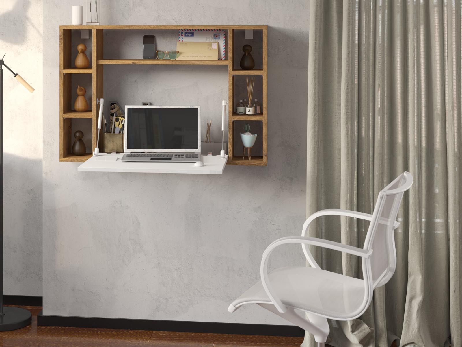 Bureau escamotable MUSOA chêne bourgogne/blanc brillant