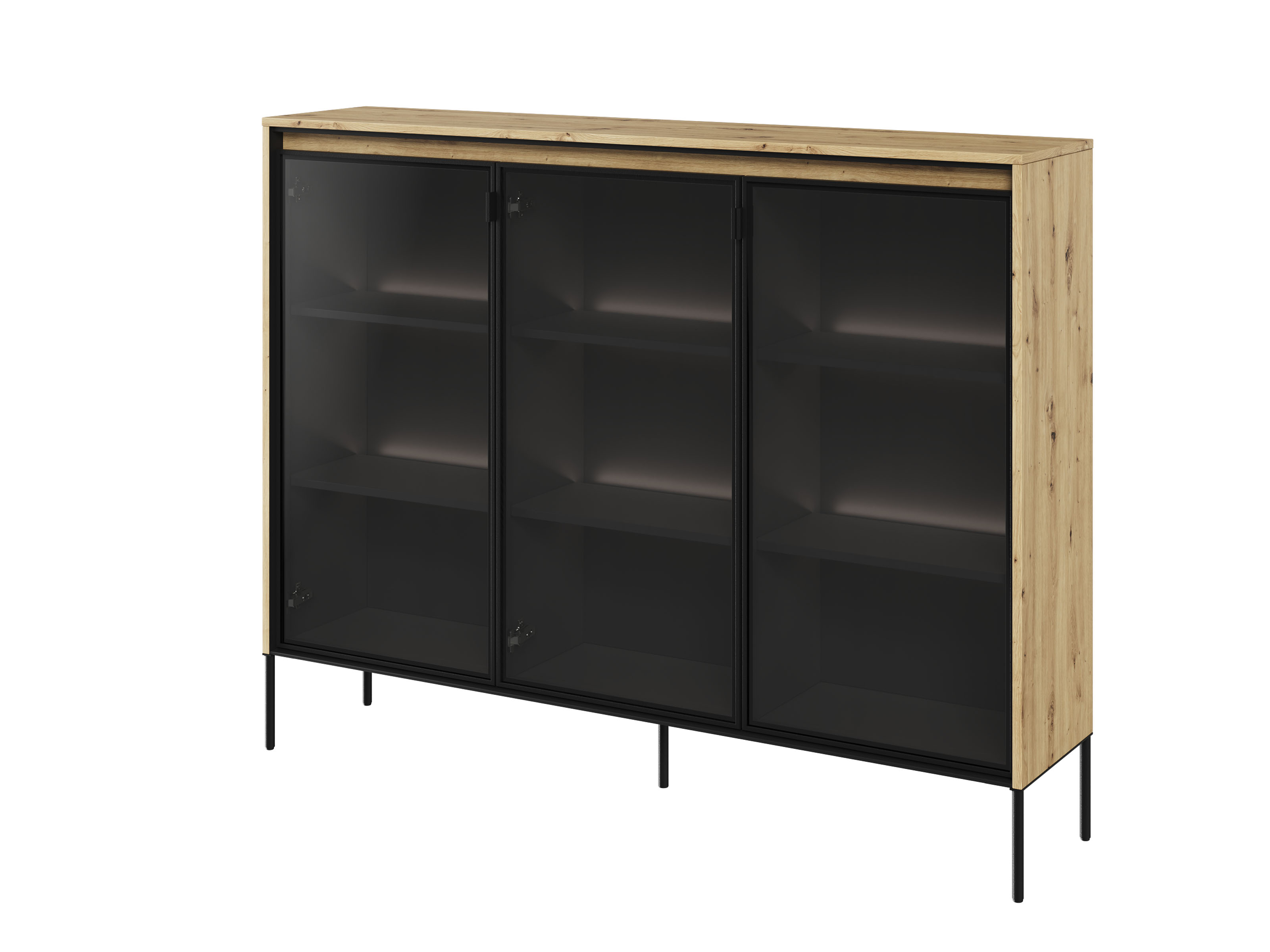 Vitrine TRAINING 3 portes chêne artisan avec led