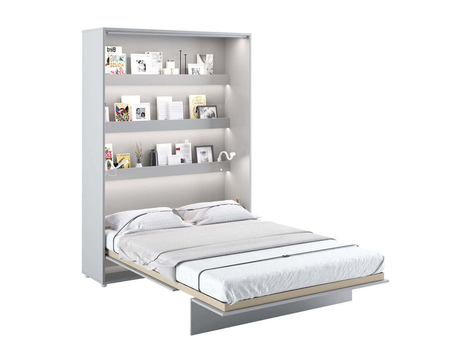 Lit mural escamotable CONCEPTION PRO 140x200 cm gris mat (vertical) avec matelas