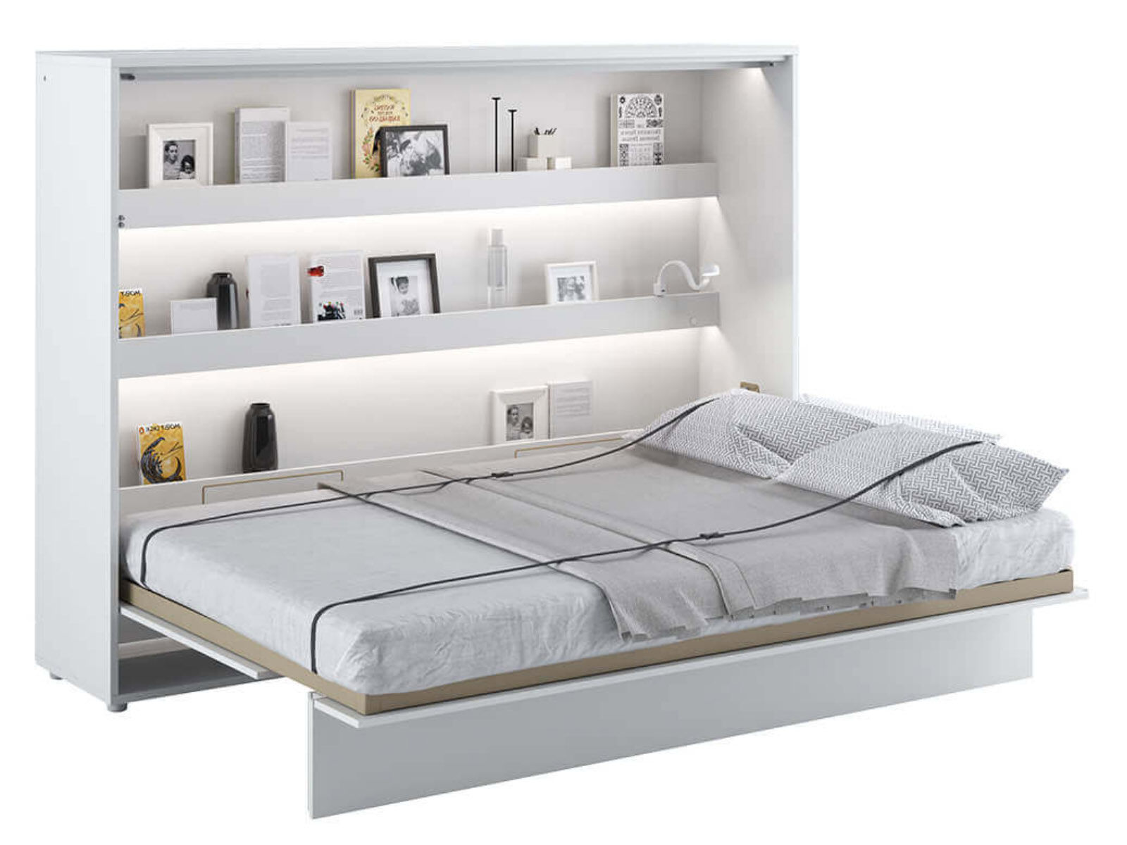 Lit mural escamotable CONCEPTION PRO 140x200 cm blanc/blanc brillant (horizontal)