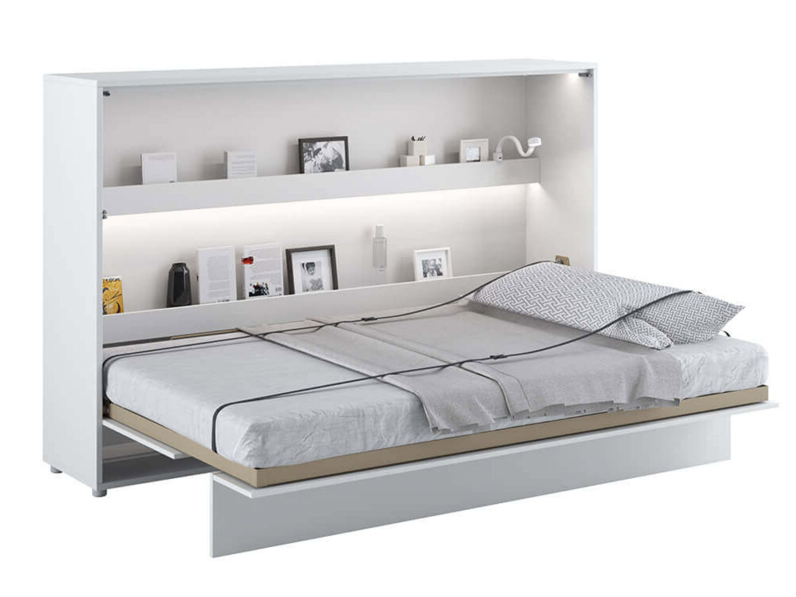 Lit mural escamotable CONCEPTION PRO 120x200 cm blanc/blanc brillant (horizontal) avec matelas