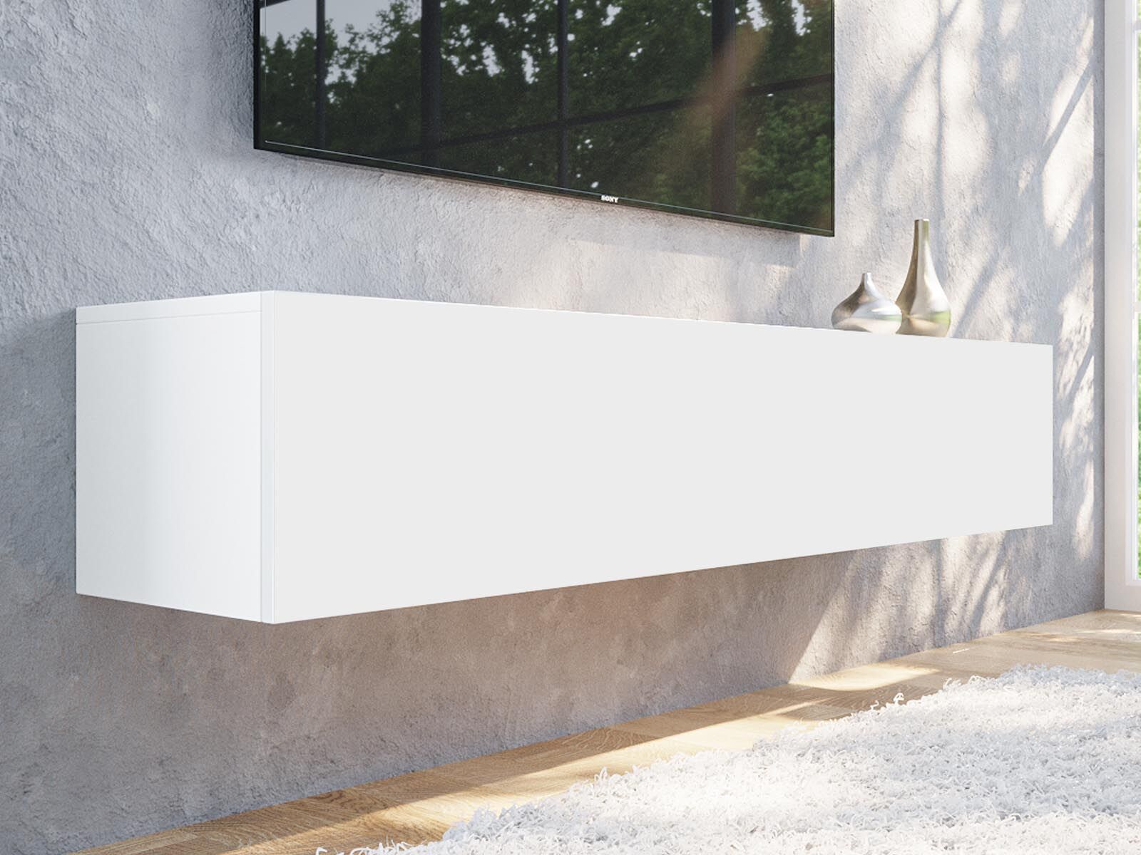 Meuble tv-hifi KINGSTON 1 porte battante 160 cm blanc sans table basse