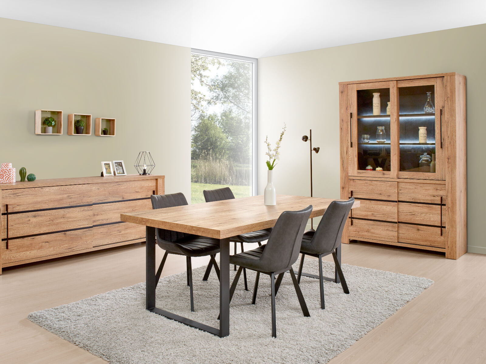 Salle à manger complète OTTIZ 200 cm chêne scarlet