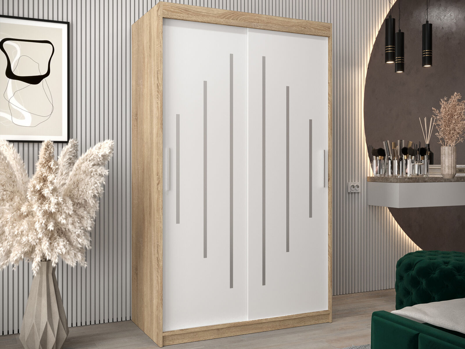  Armoire YORKNEW 2 portes coulissantes 120 cm sonoma/blanc