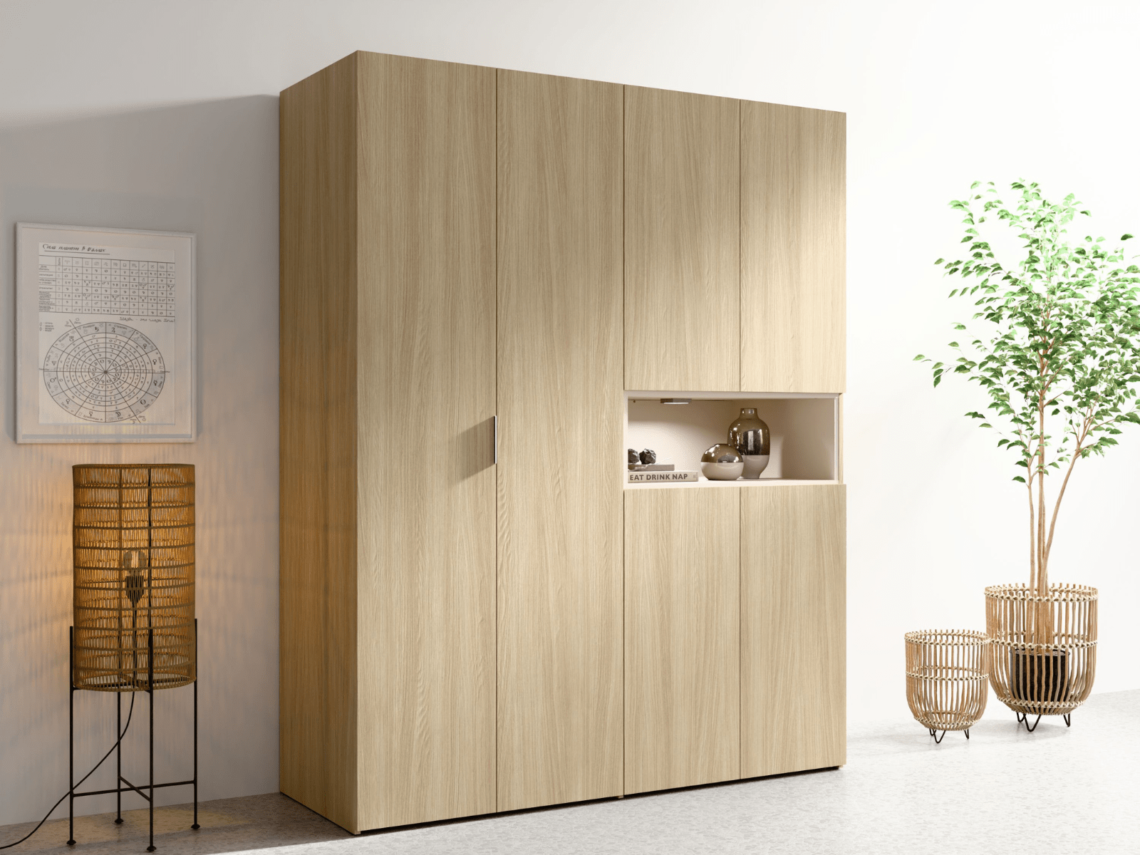 Armoire VILLANOVA 5 portes chêne barista avec led