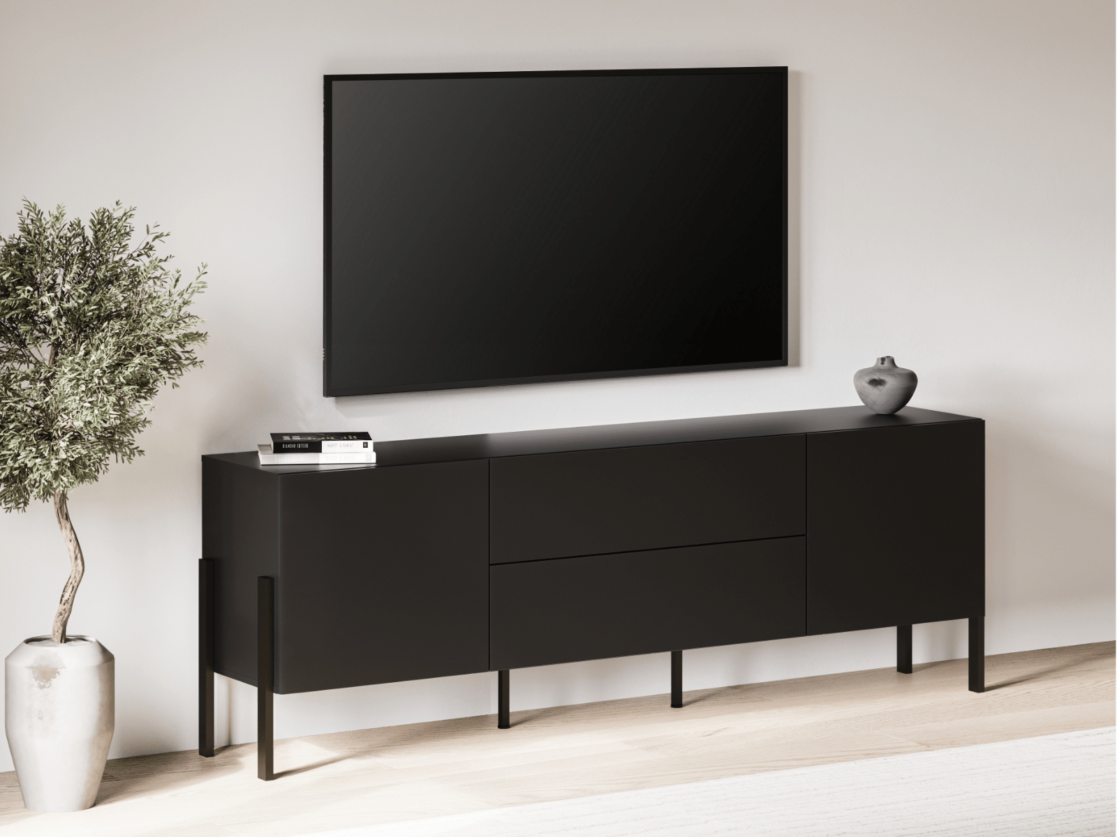 Meuble tv-hifi JUKAMI 2 portes 2 tiroirs noir