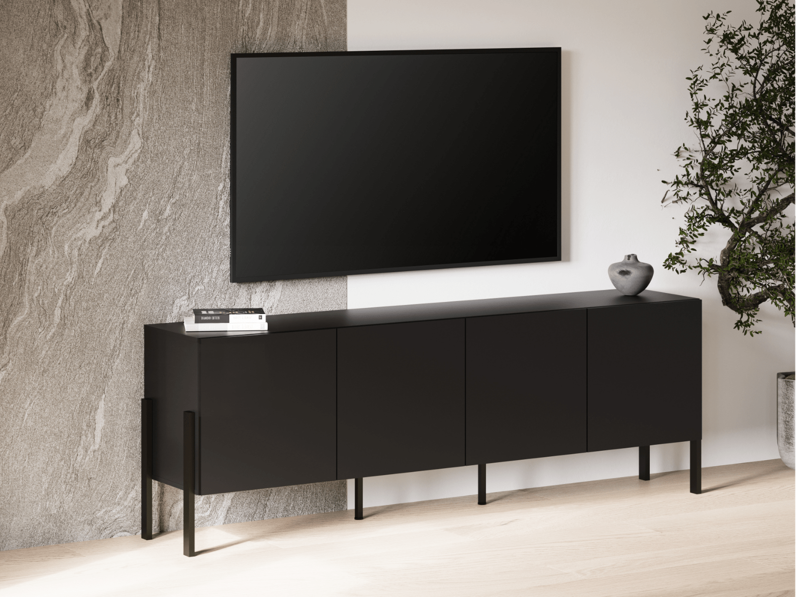 Meuble tv-hifi JUKAMI 4 portes noir