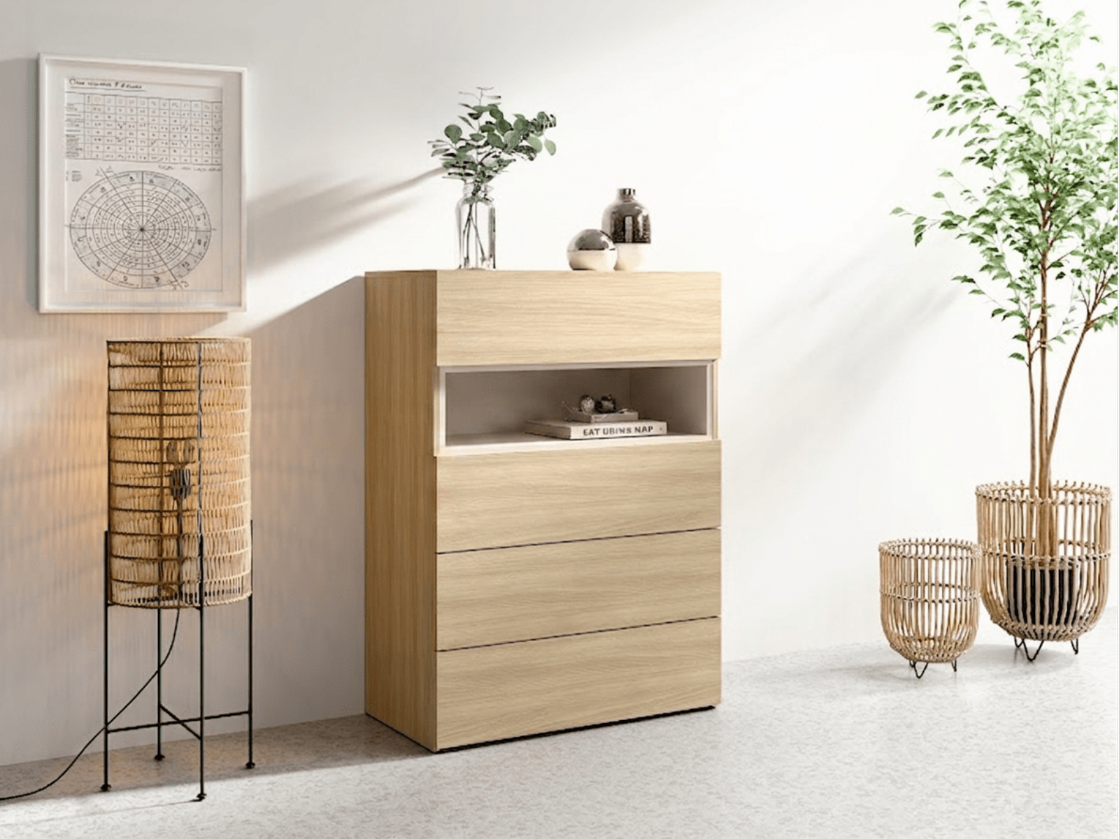 Commode VILLANOVA 4 tiroirs chêne barista