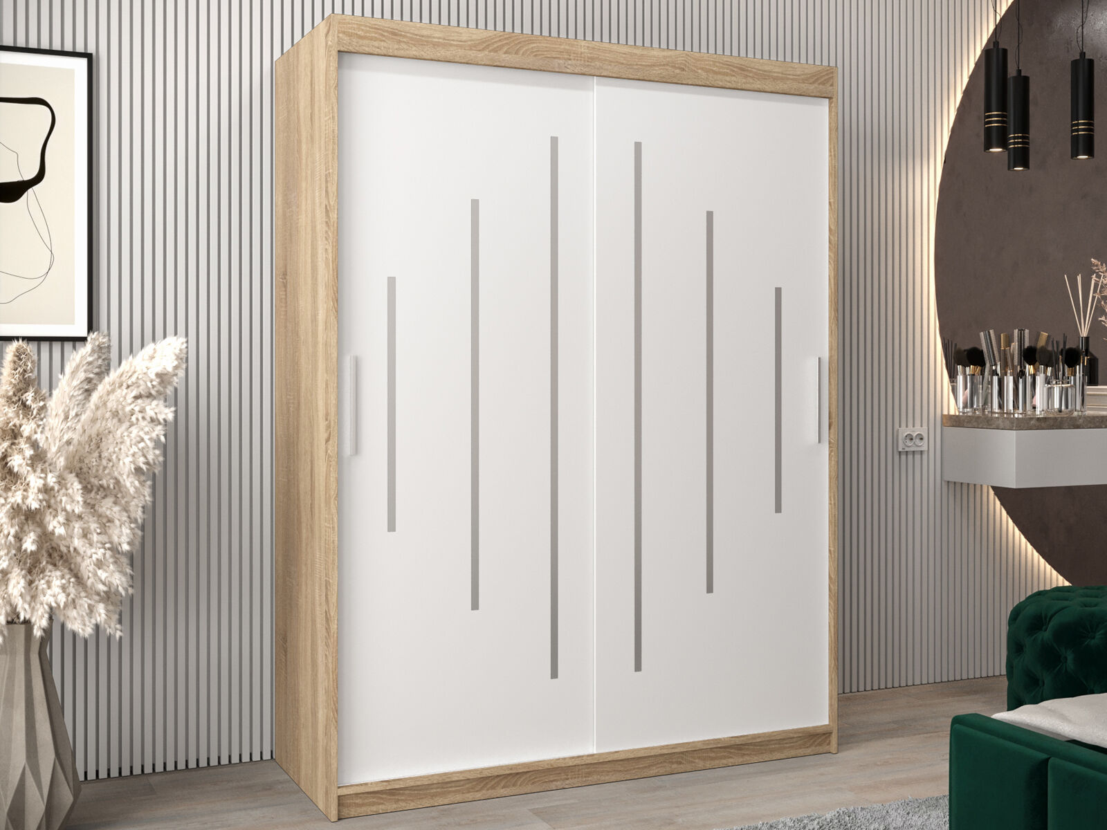 Armoire YORKNEW 2 portes coulissantes 150 cm sonoma/blanc